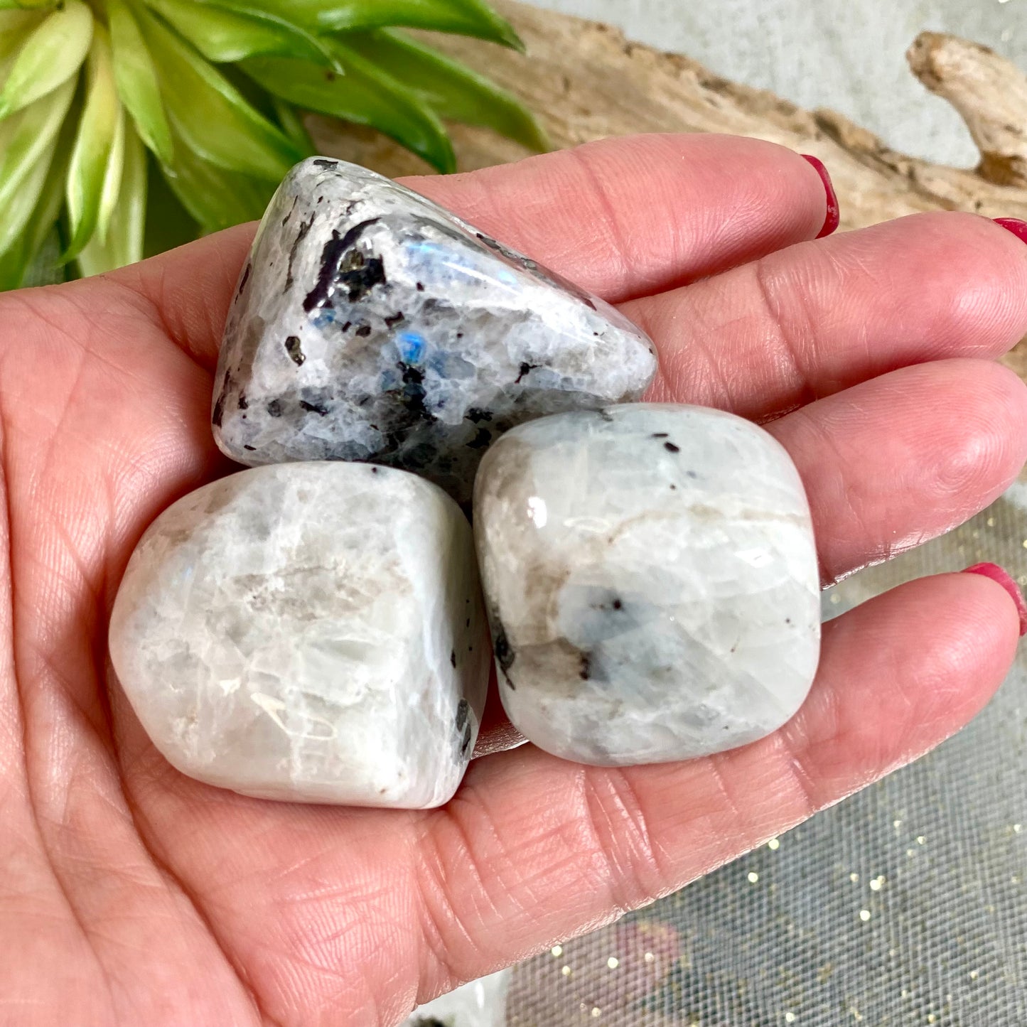 Radiant Rainbow Moonstone Tumbled Crystal for Emotional Healing