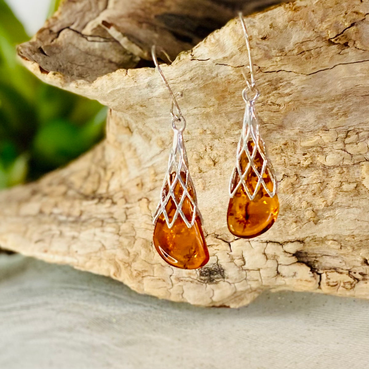 Sterling Silver Amber Stone Earrings: Ancient Healing Energies - Medium