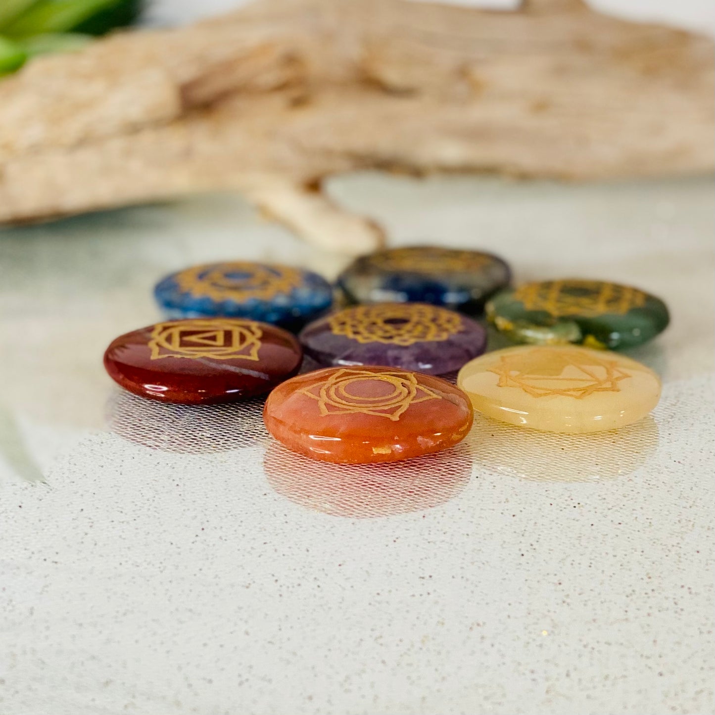 Engraved Crystal Chakra Meditation Set for Alignment & Balance