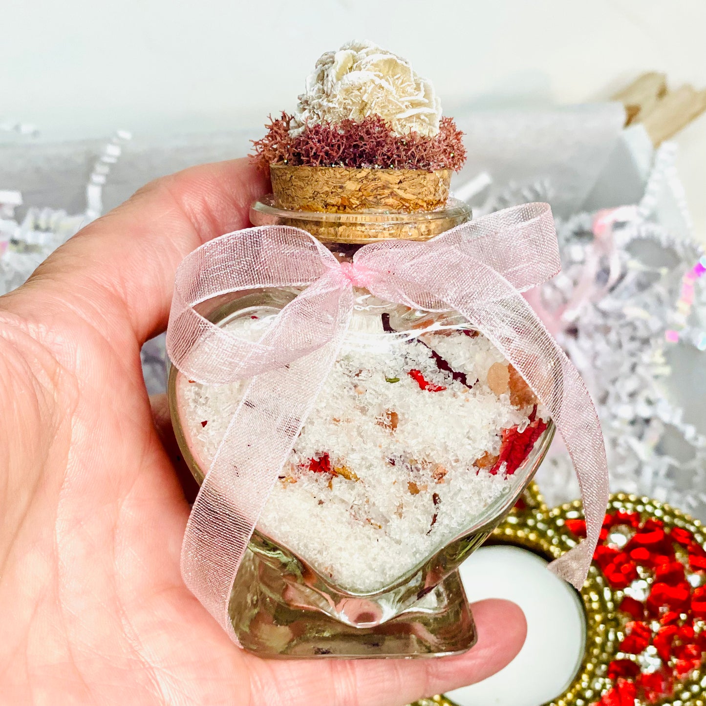 Heartfelt Harmony Gift Set: Desert Rose, Bath Bliss, Sage Bundle, Rose Quartz Crystals