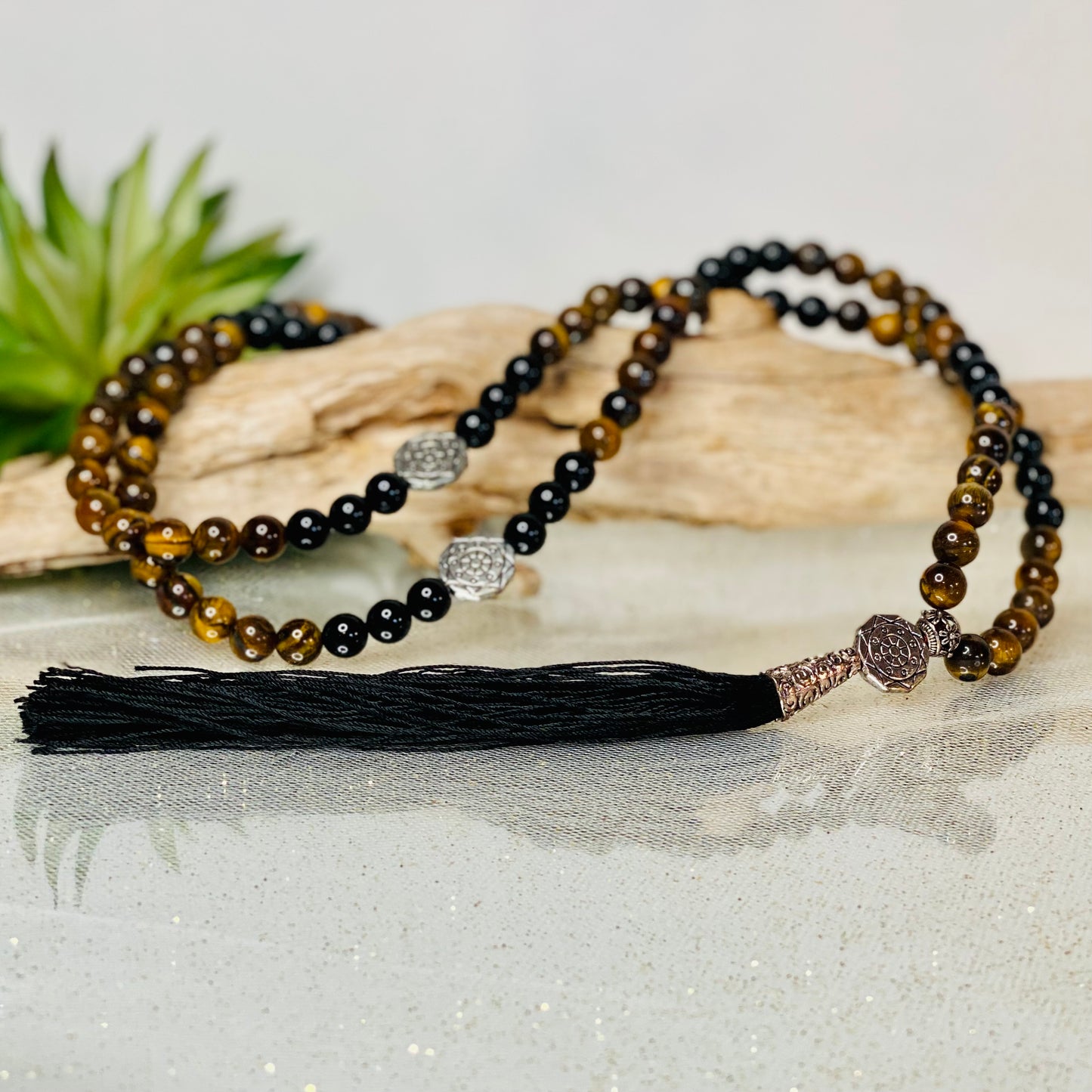 Sacred Strength: Tiger Eye Mala Necklace