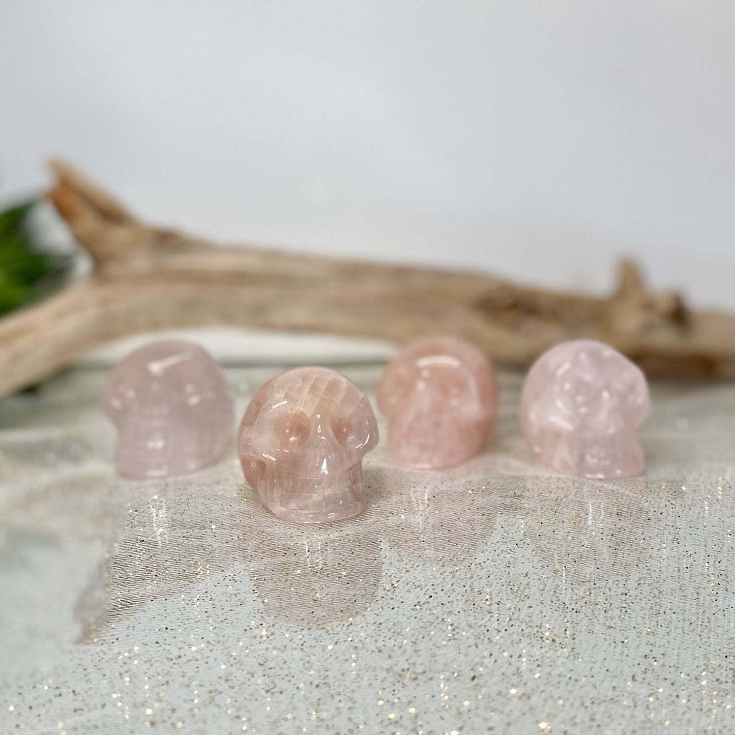Rose quartz crystal skull