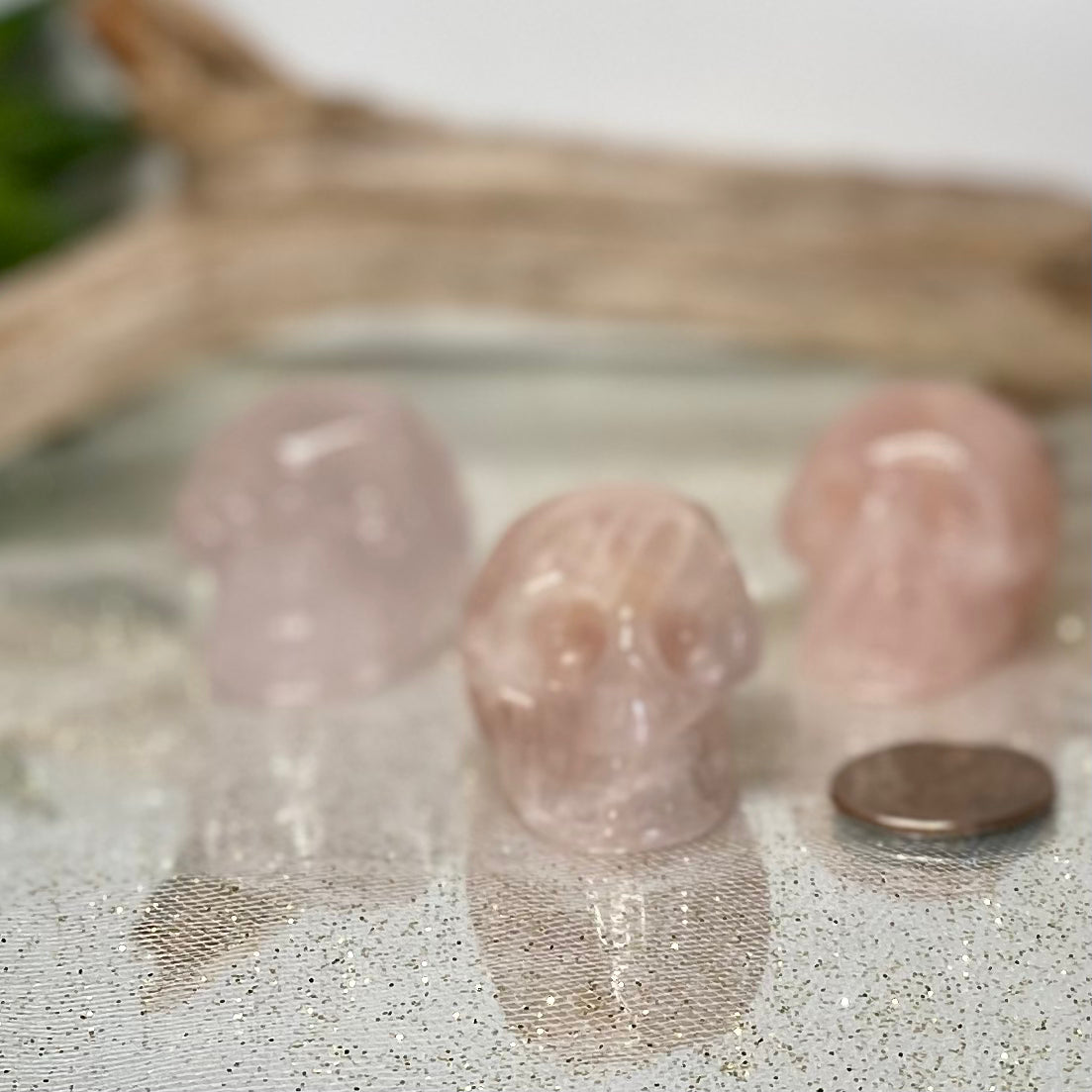 Rose quartz crystal skull