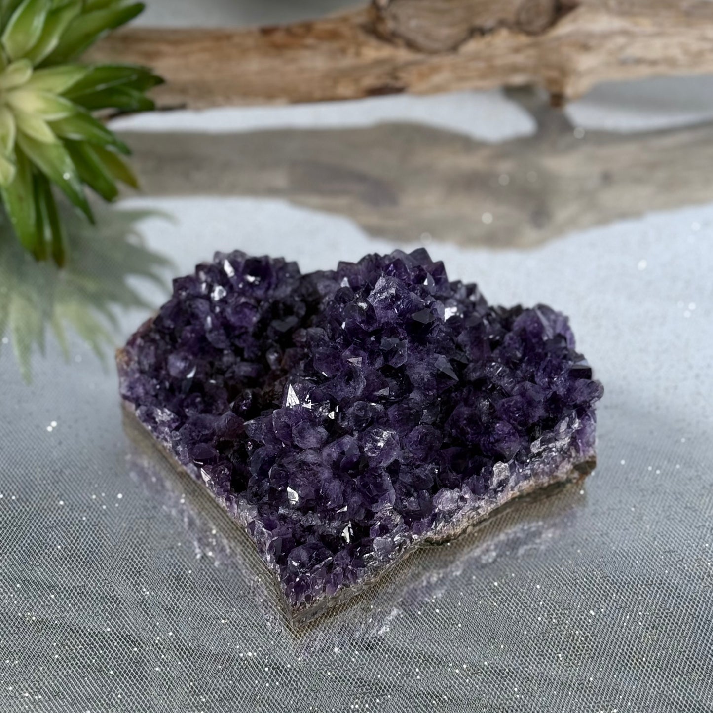 Amethyst Heart Crystal - 5" Hand-Carved Gemstone for Healing, Love & Serenity