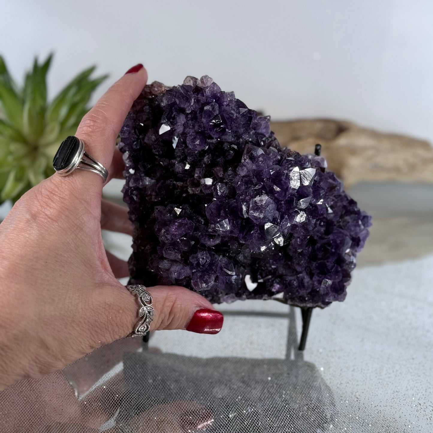 Amethyst Heart Crystal - 5" Hand-Carved Gemstone for Healing, Love & Serenity
