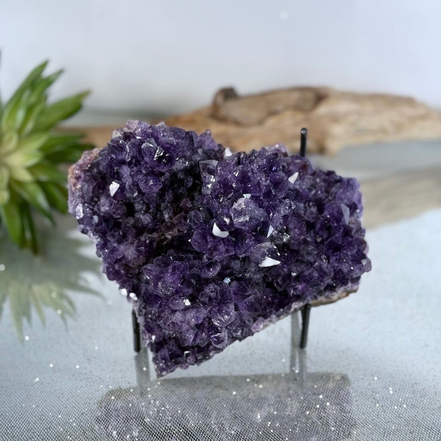 Amethyst Heart Crystal - 5" Hand-Carved Gemstone for Healing, Love & Serenity