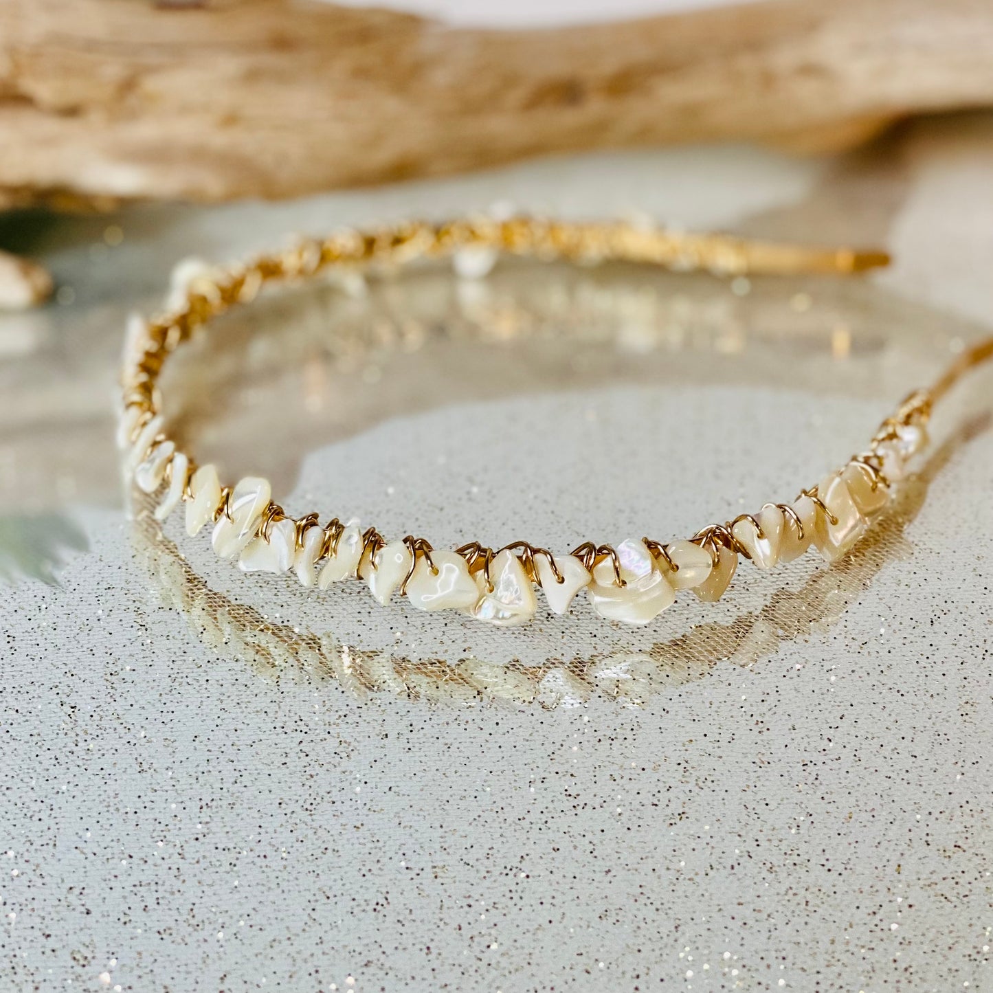 Ocean Elegance: Mother-of-Pearl Shell Chip Headband