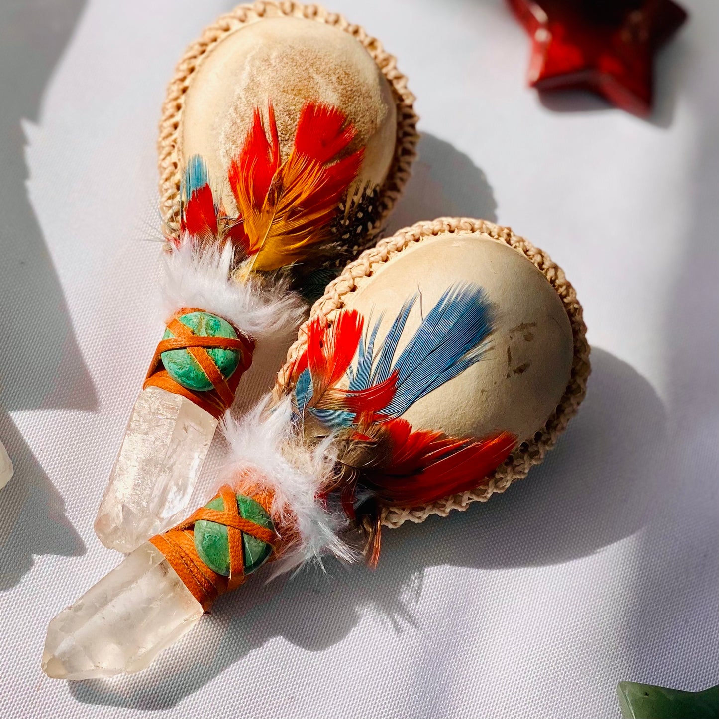 Handmade Crystal Shaman Maraca Shaker with Quartz and Turquoise