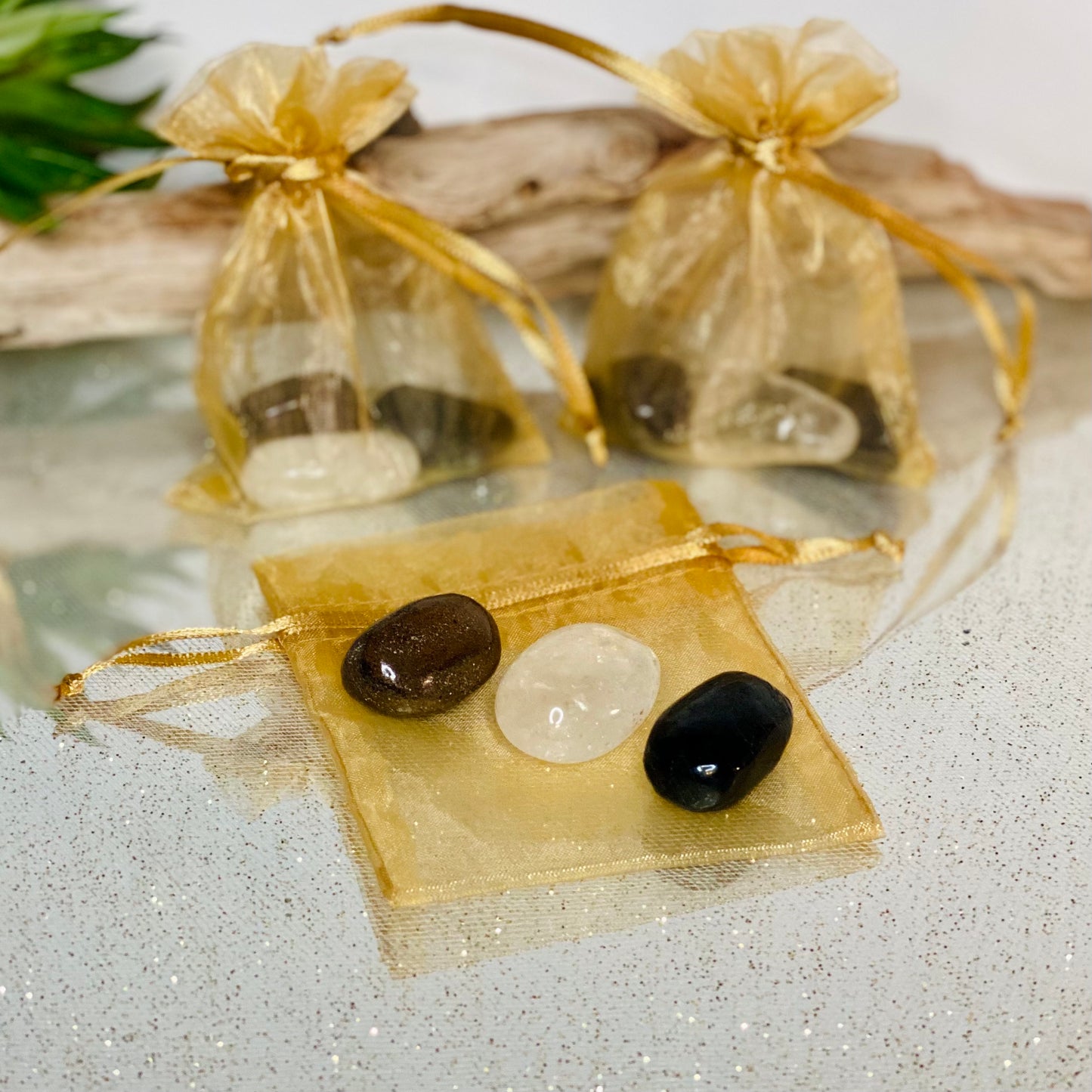 Transformation Trio: Stromatolite, Nuummite & Clear Quartz Crystal Set