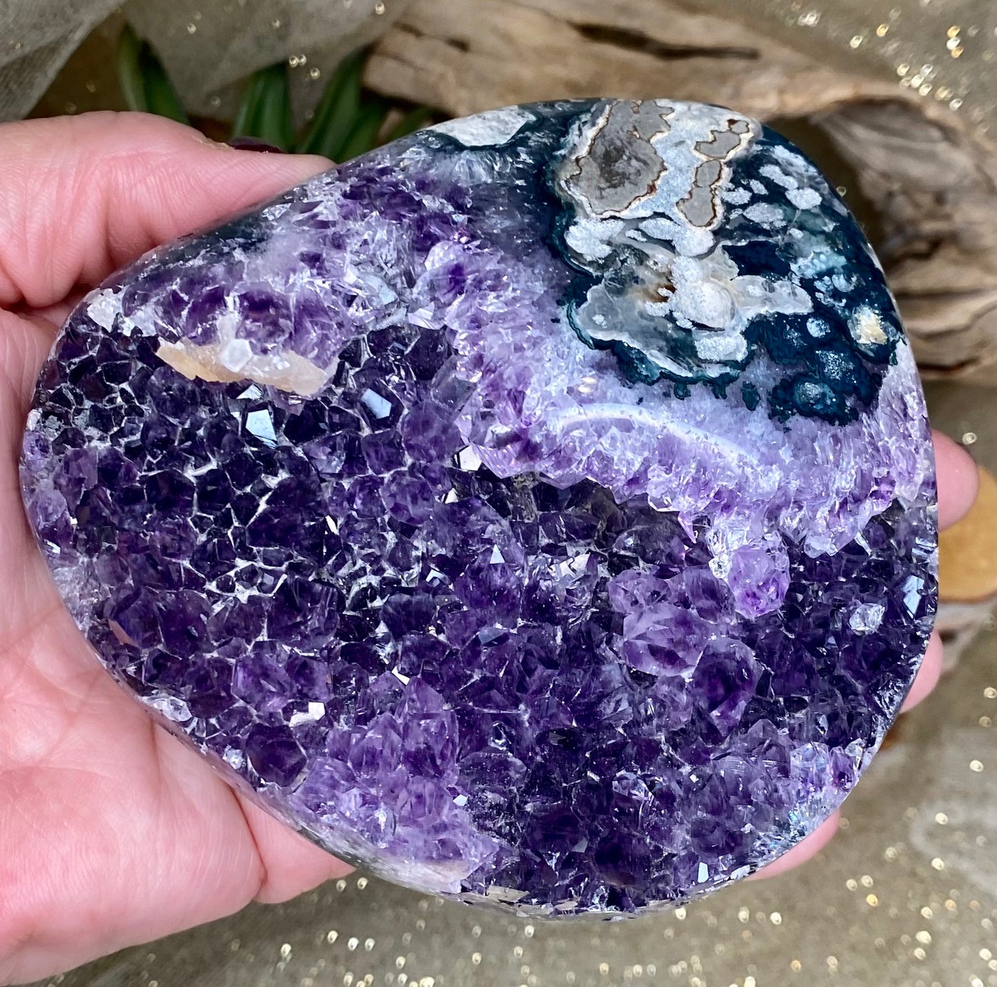 Amethyst Polished Base Raw Crystal Chunk (H-1.25" x W-4" x D-4.25") | Natural Tranquility Stone