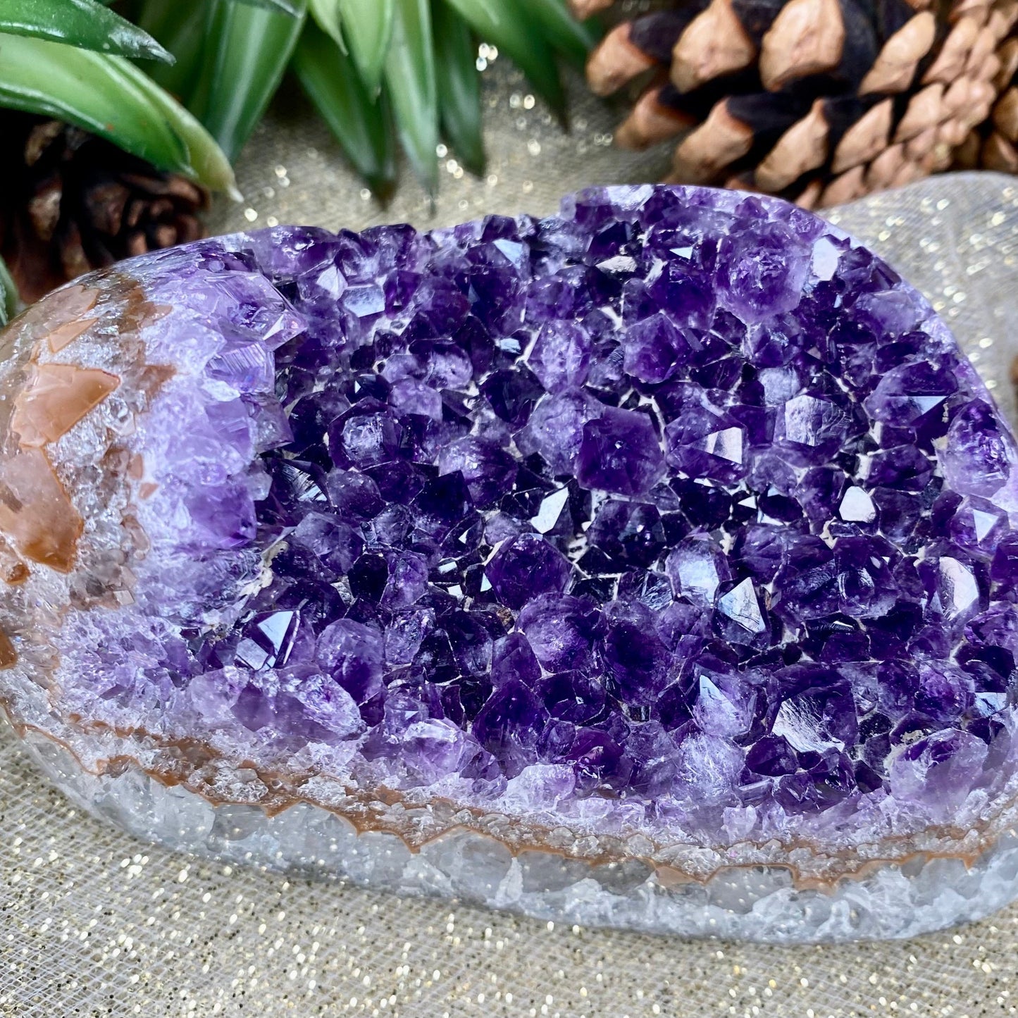 Amethyst Crystal Polished Base Raw Chunk (H-2.5" x W-4.5" x D-3") | Healing Stone Display