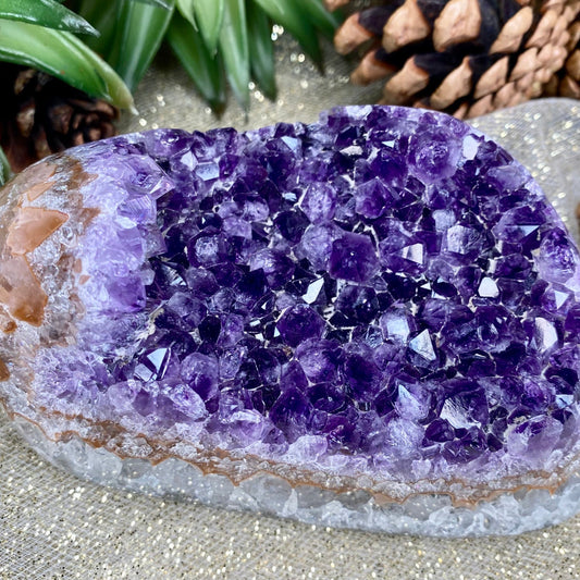 Amethyst Crystal Polished Base Raw Chunk (H-2.5" x W-4.5" x D-3") | Healing Stone Display