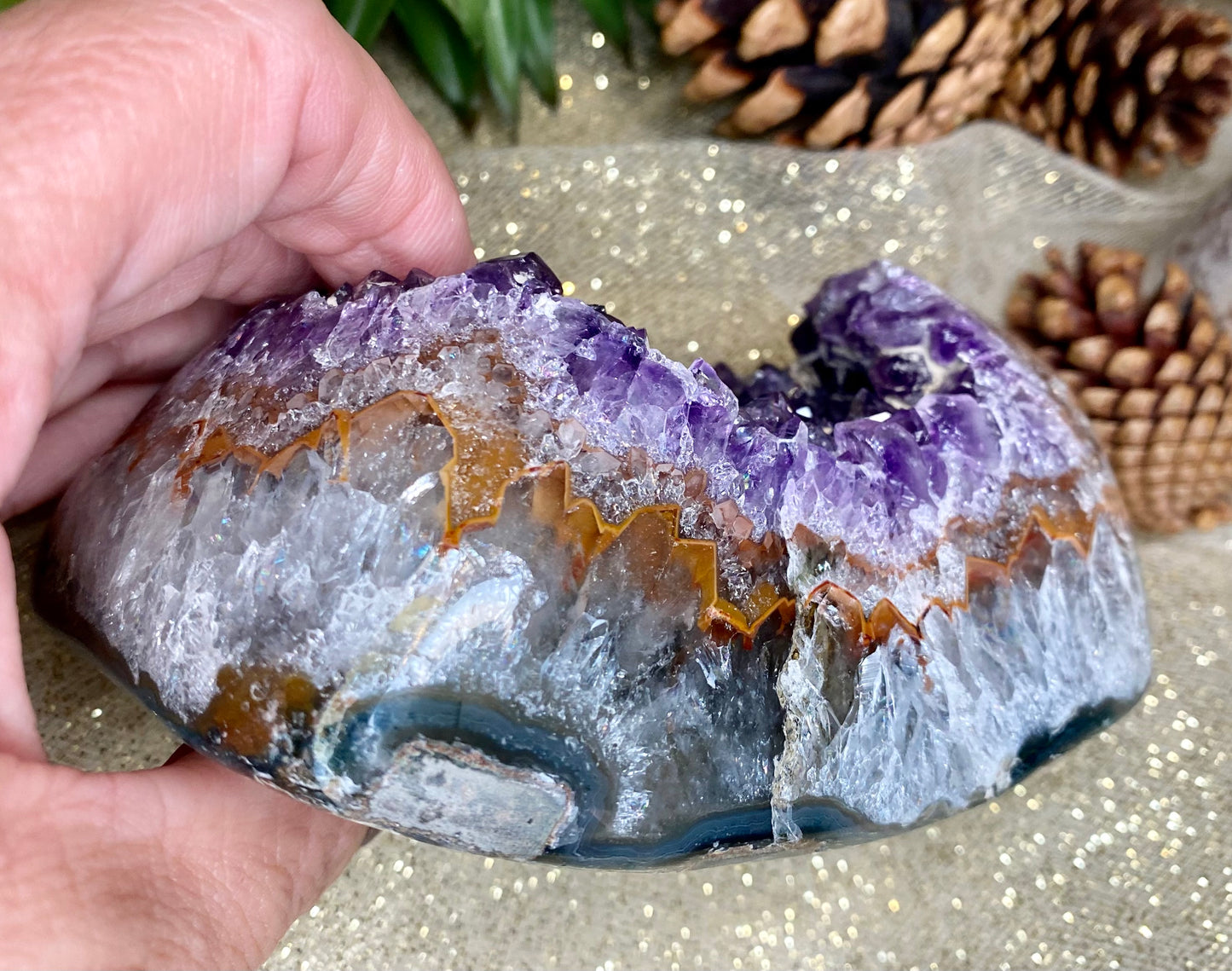Amethyst Crystal Polished Base Raw Chunk (H-2.5" x W-4.5" x D-3") | Healing Stone Display