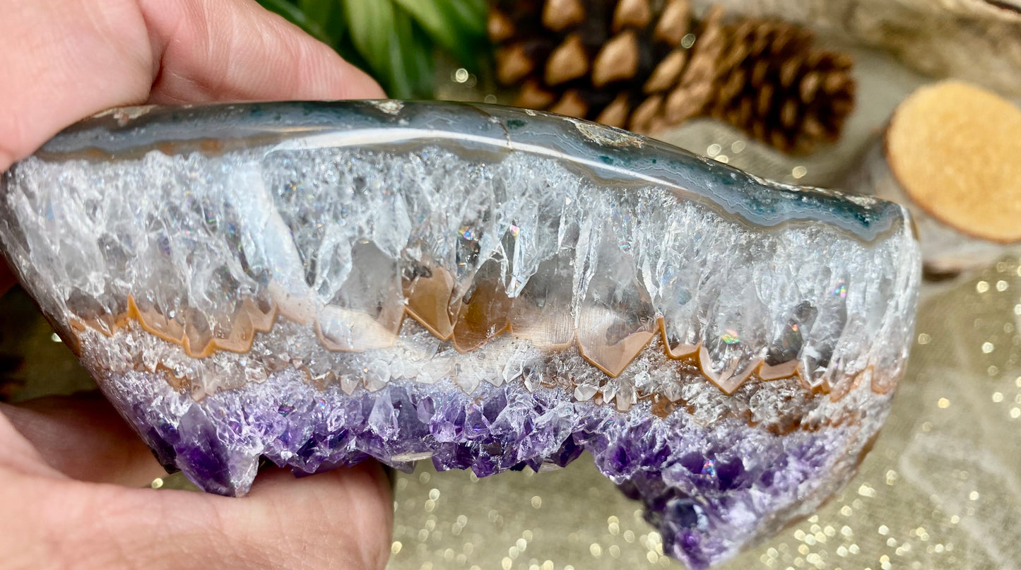 Amethyst Crystal Polished Base Raw Chunk (H-2.5" x W-4.5" x D-3") | Healing Stone Display