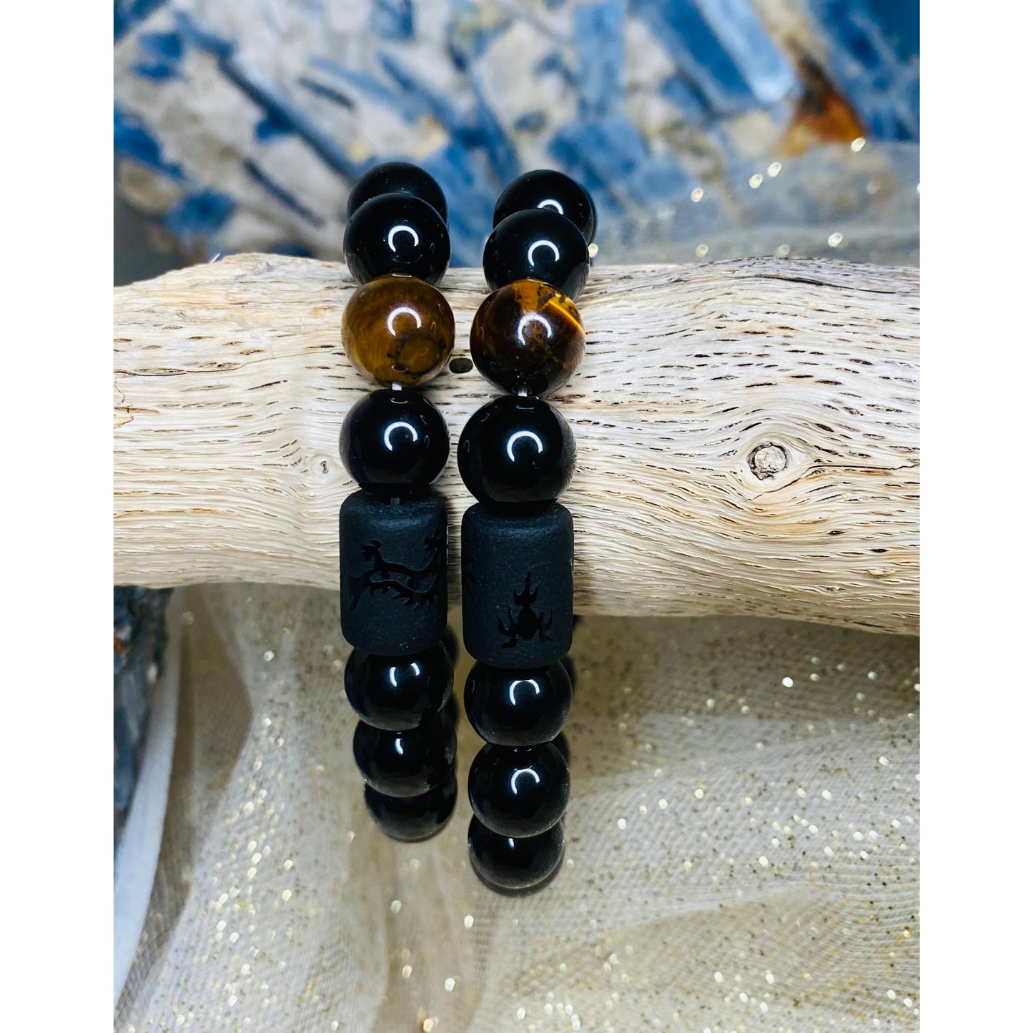 Guardian's Strength Crystal Bracelet with Black Onyx, Tiger Eye & Dragon Beads