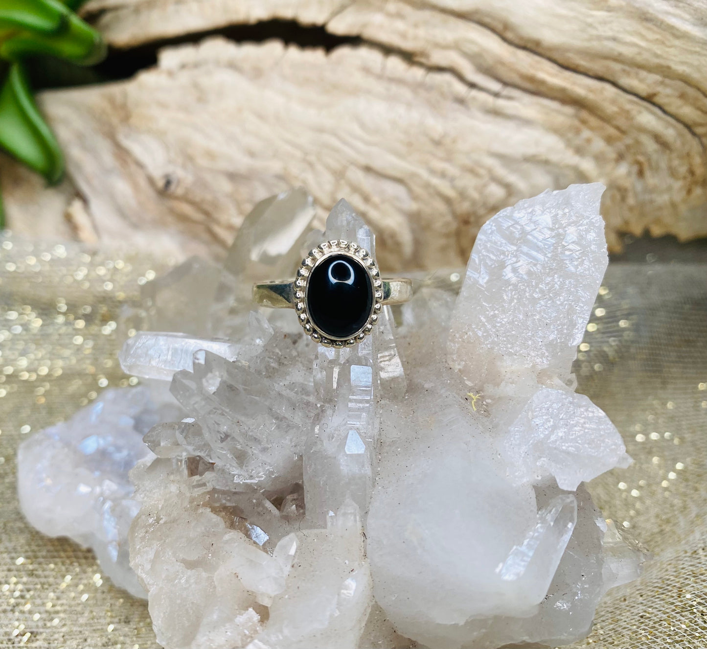Black Onyx oval ring in sterling silver