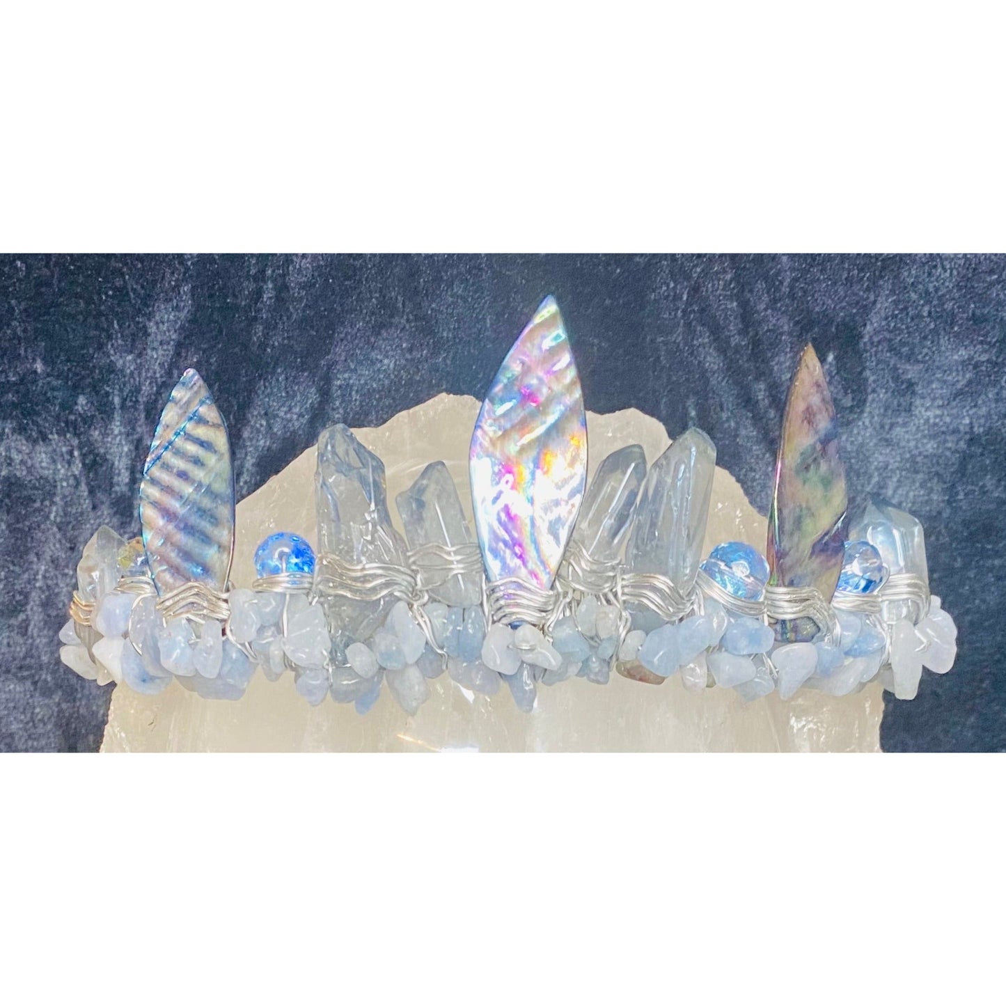 Blue Quartz, Aquamarine & Abalone Shell Mermaid Crown