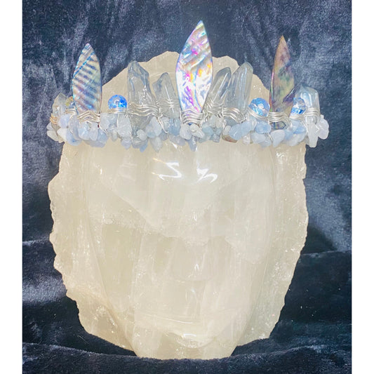 Blue Quartz, Aquamarine & Abalone Shell Mermaid Crown