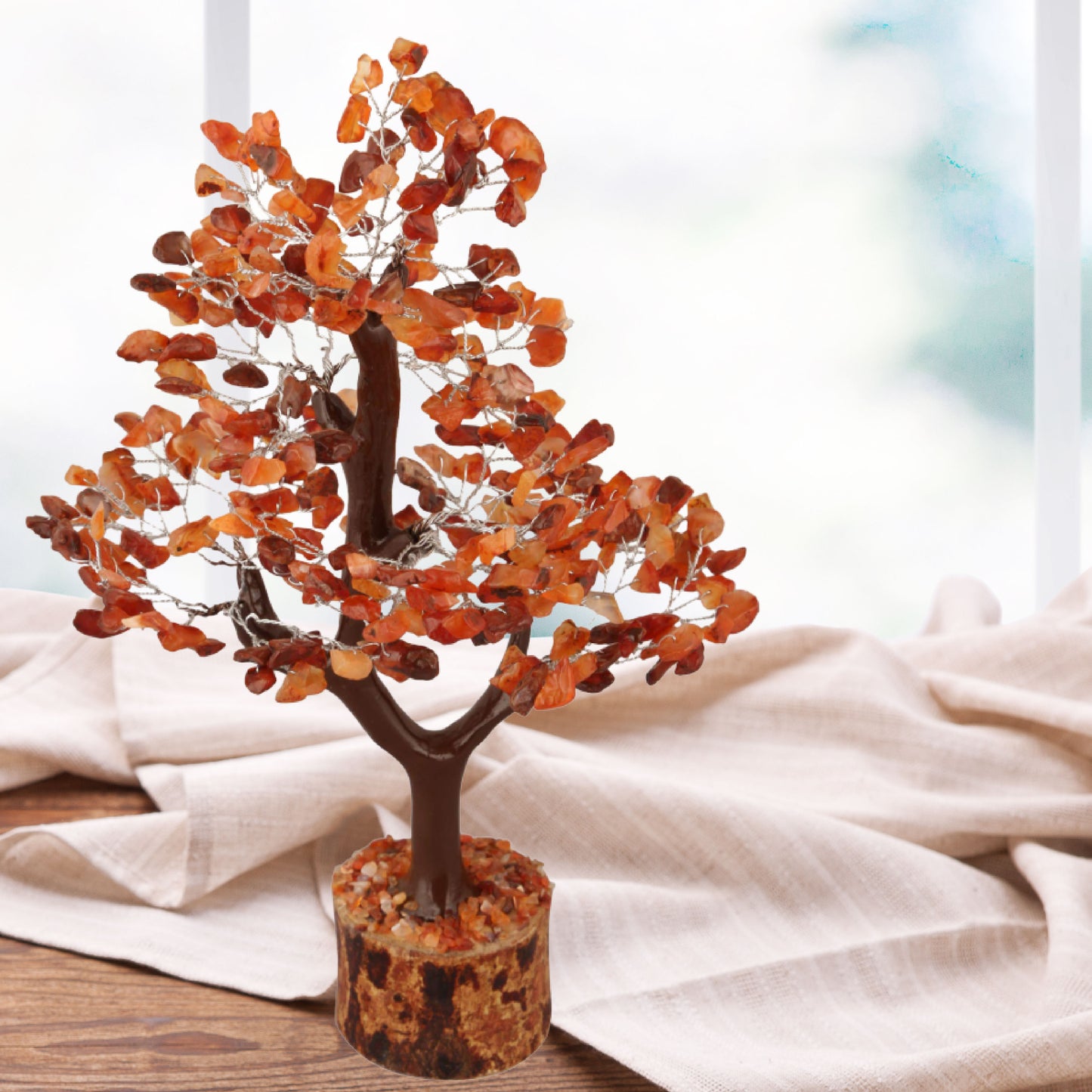 Carnelian Bonsai Chakra Tree of Life - Crystal Tree for Positive Energy, Handmade Gemstone Tree - Feng Shui Decor, Good Luck Money Tree Bonsai - Orange Crystals for Sacral Chakra, Prosperity Gift - Healing Crystals