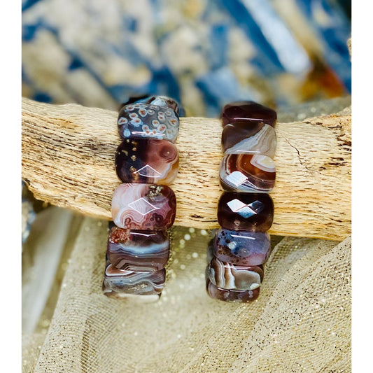 Radiant Faceted Agate Crystal Bracelet with Rectangular Beads