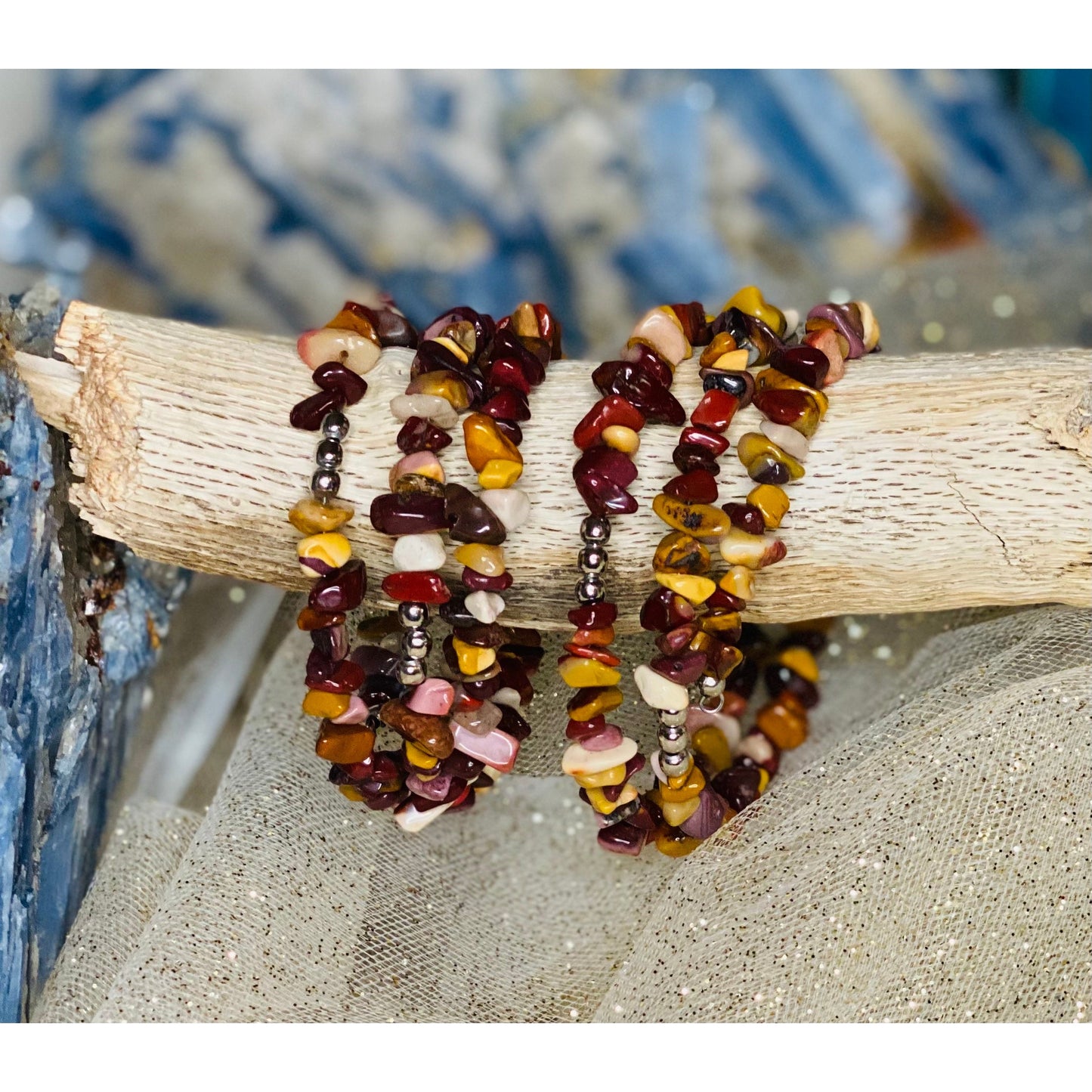 Crystal Chip Memory Bracelets for Magic with Carnelian Mookaite and Tiger Eye Crystals