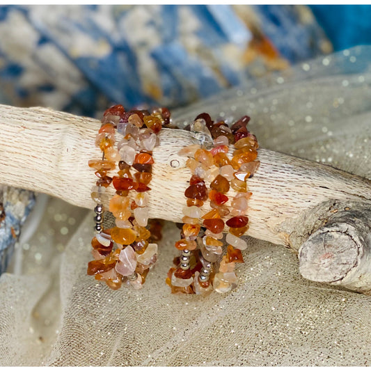 Crystal Chip Memory Bracelets for Magic with Carnelian Mookaite and Tiger Eye Crystals