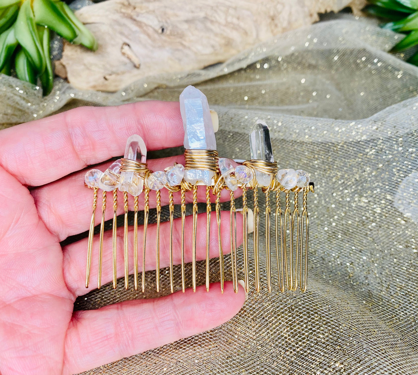 Quartz Princess Combs in Gold & Silver