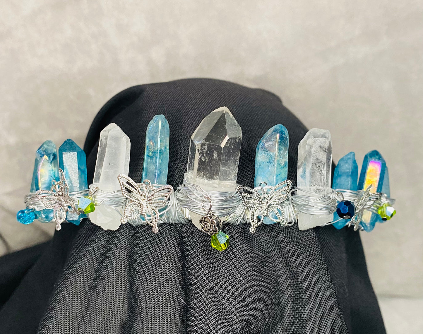 Clear & Blue Quartz Butterfly Princess Crown