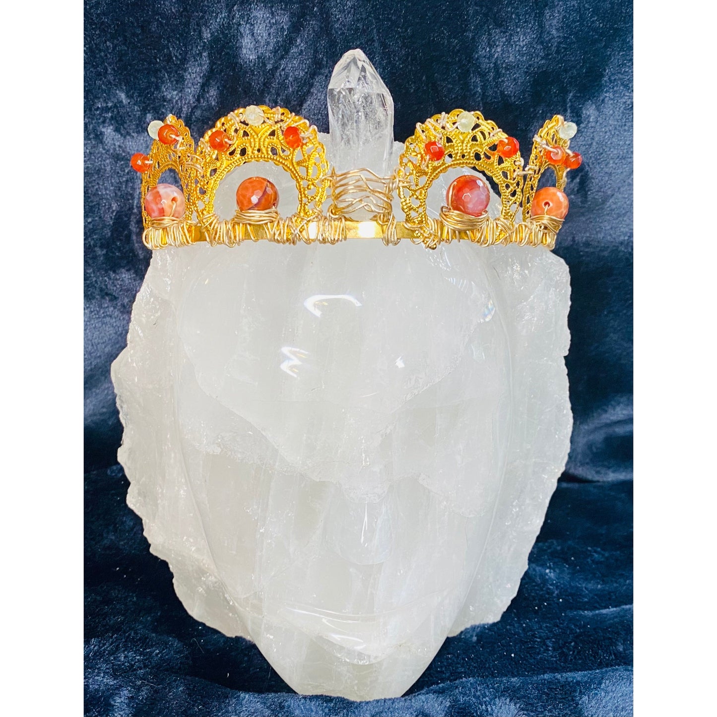 Quartz, Fire Agate, Carnelian, Prehnite Goddess Crown