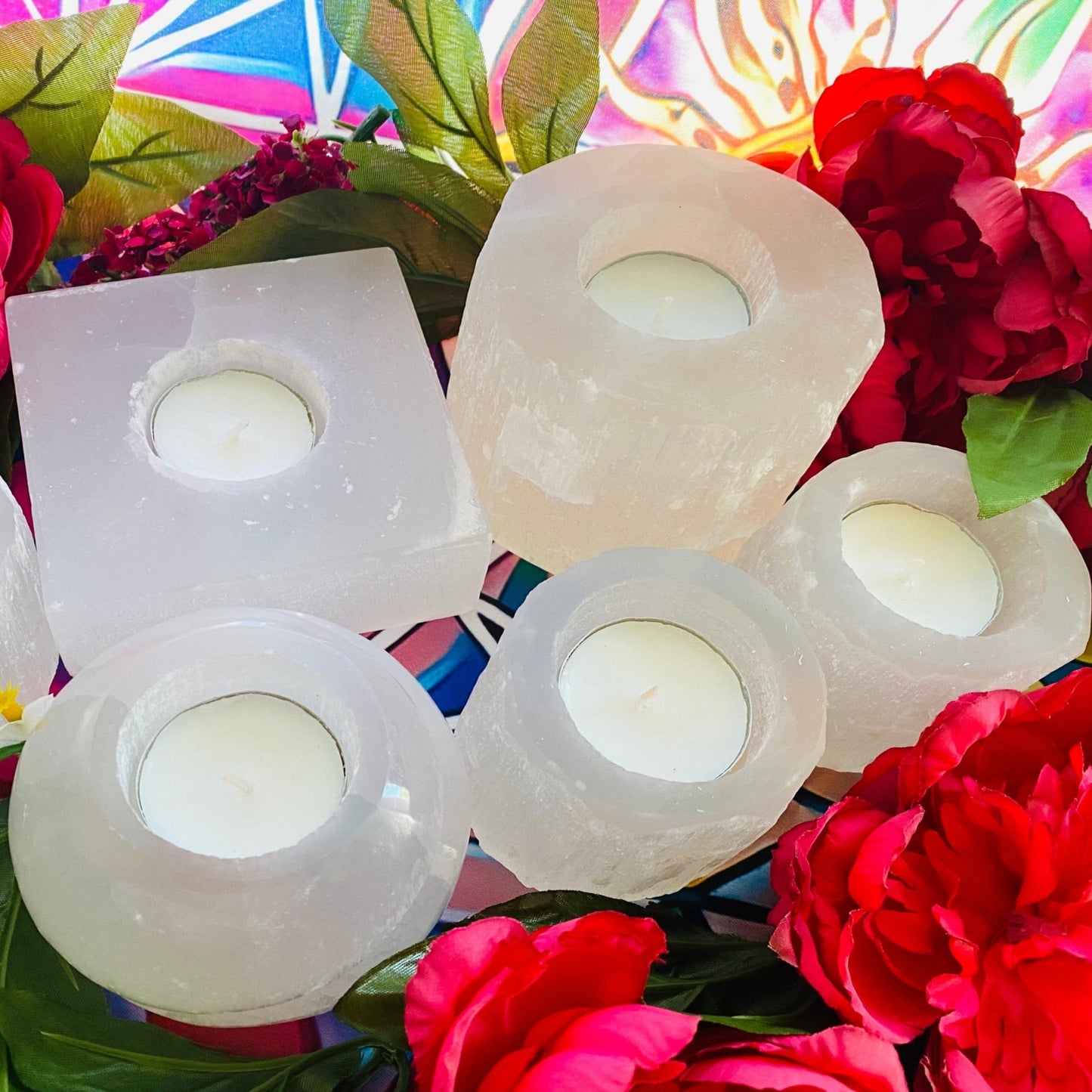 Selenite tea candle holders