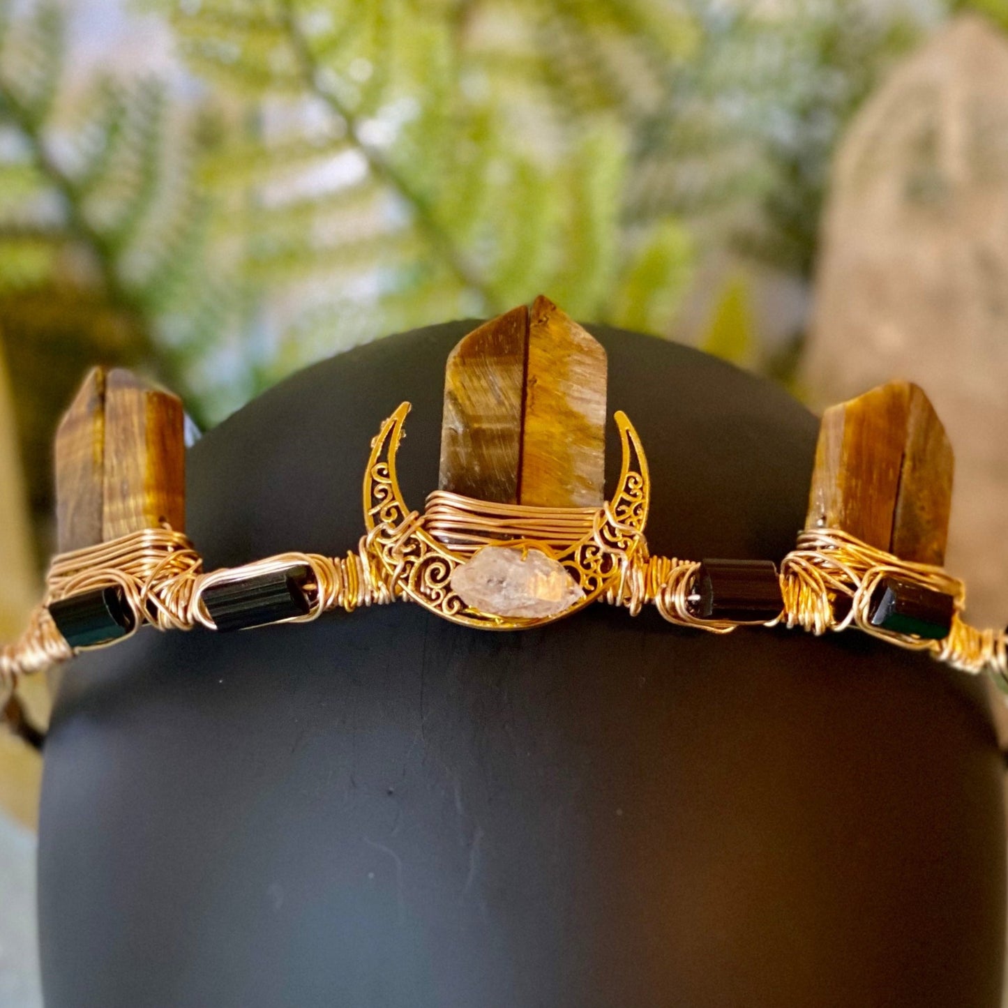 Tiger Eye, Herkimer Diamonds & Black Tourmaline Crown
