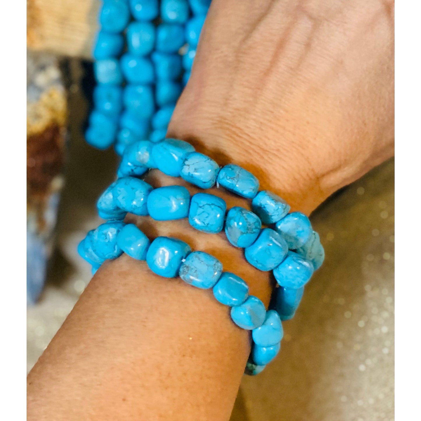 Natural Turquoise Howlite Chunk Crystal Bracelet for Calming