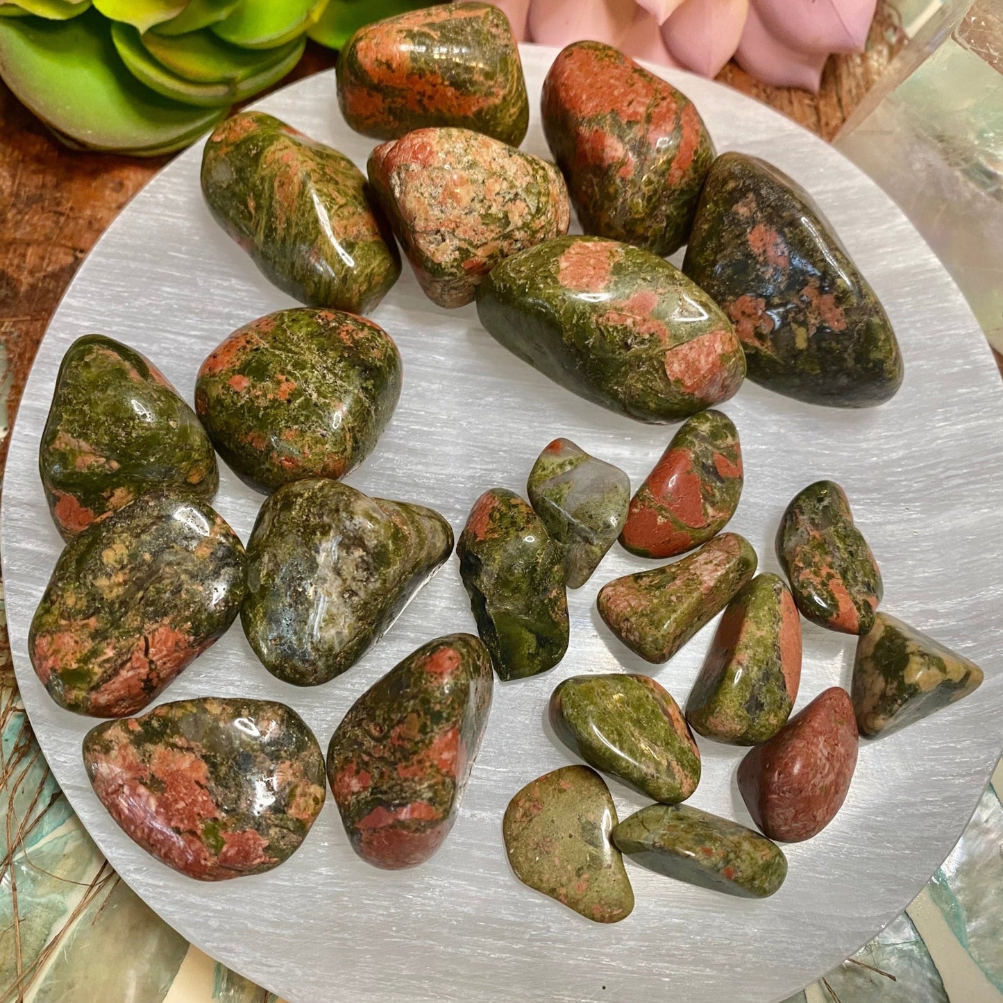 Unakite tumbled stone to clarify your vision!