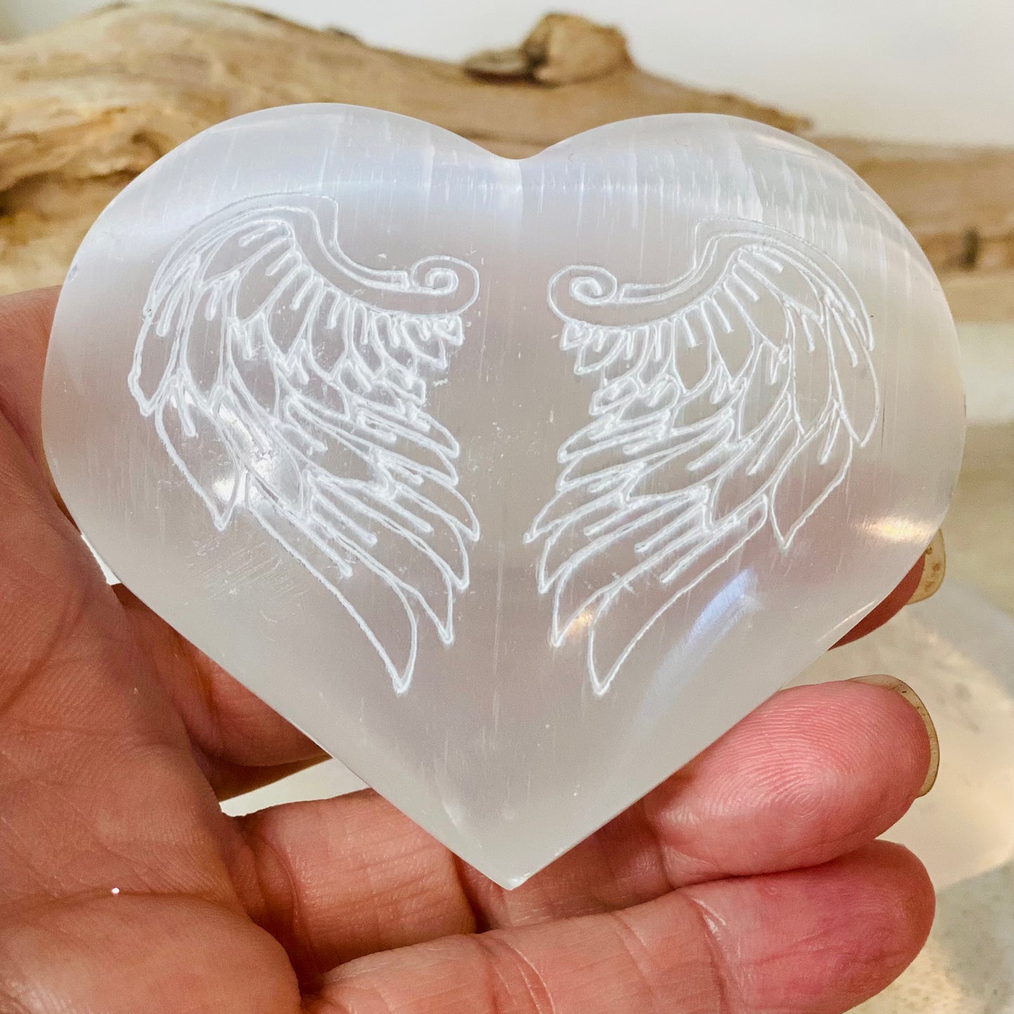 Selenite Carved Angel Wing Heart