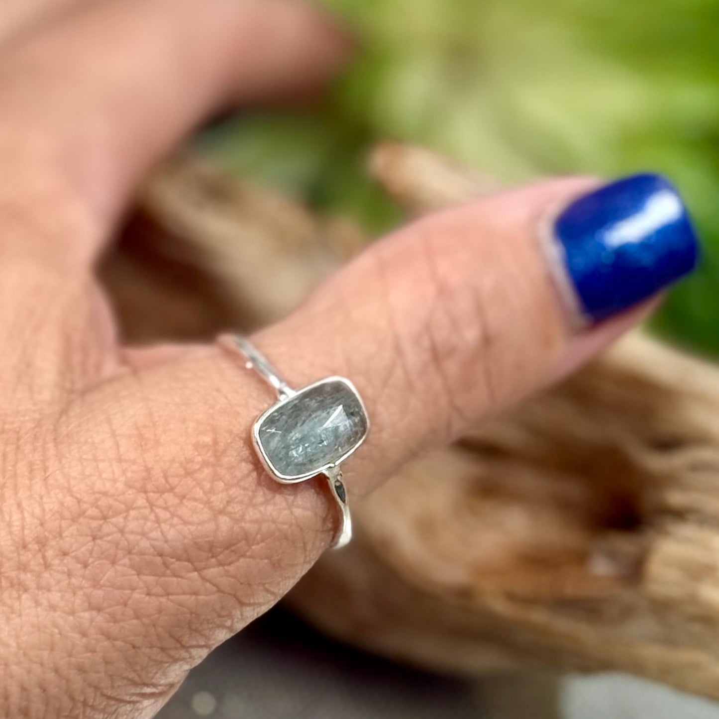 Aqua Kyanite Ring in Sterling Silver – Size 11 Crystal Healing Jewelry from Zambia