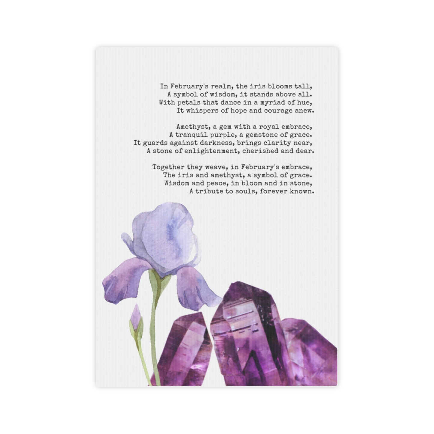 February Birth Month Poetry Canvas Tile Print - Birth Flower and Gemstone Design