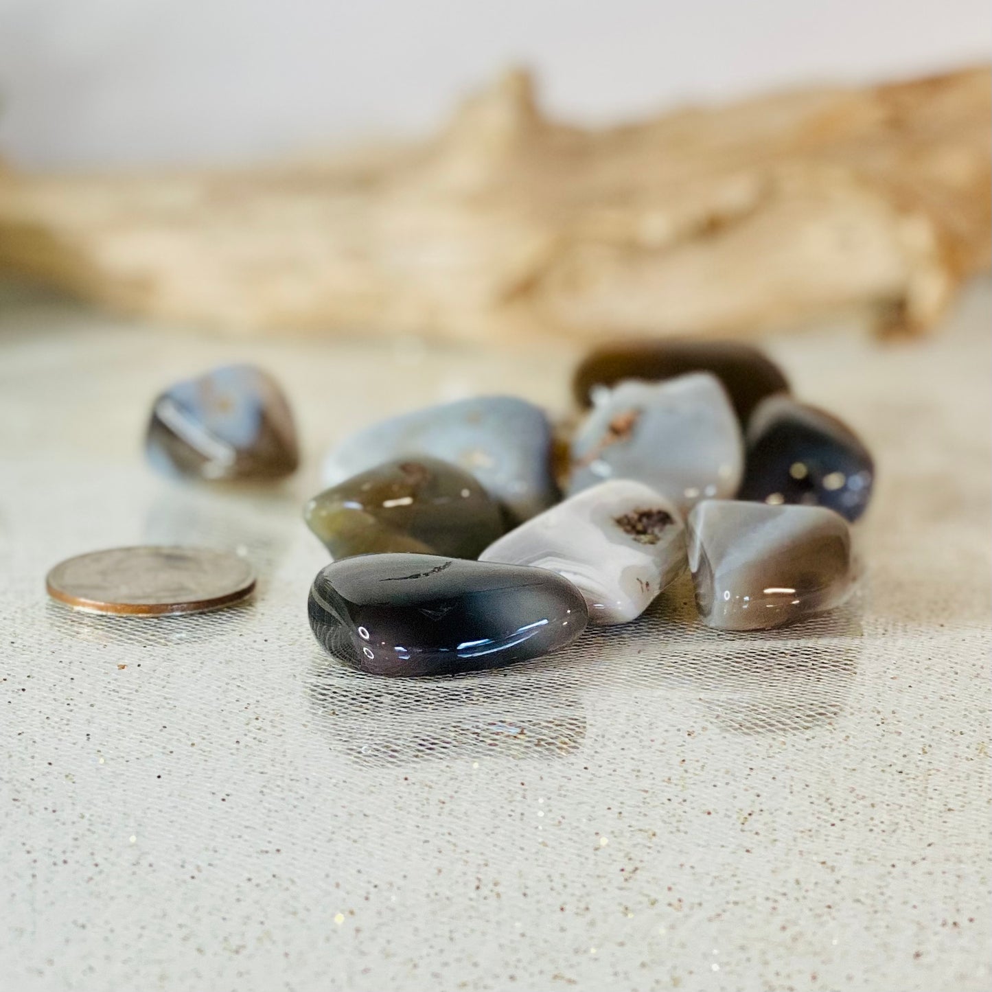 Grey Botswana Tumbled Stones: Tranquil Beauty with Grounding Energy