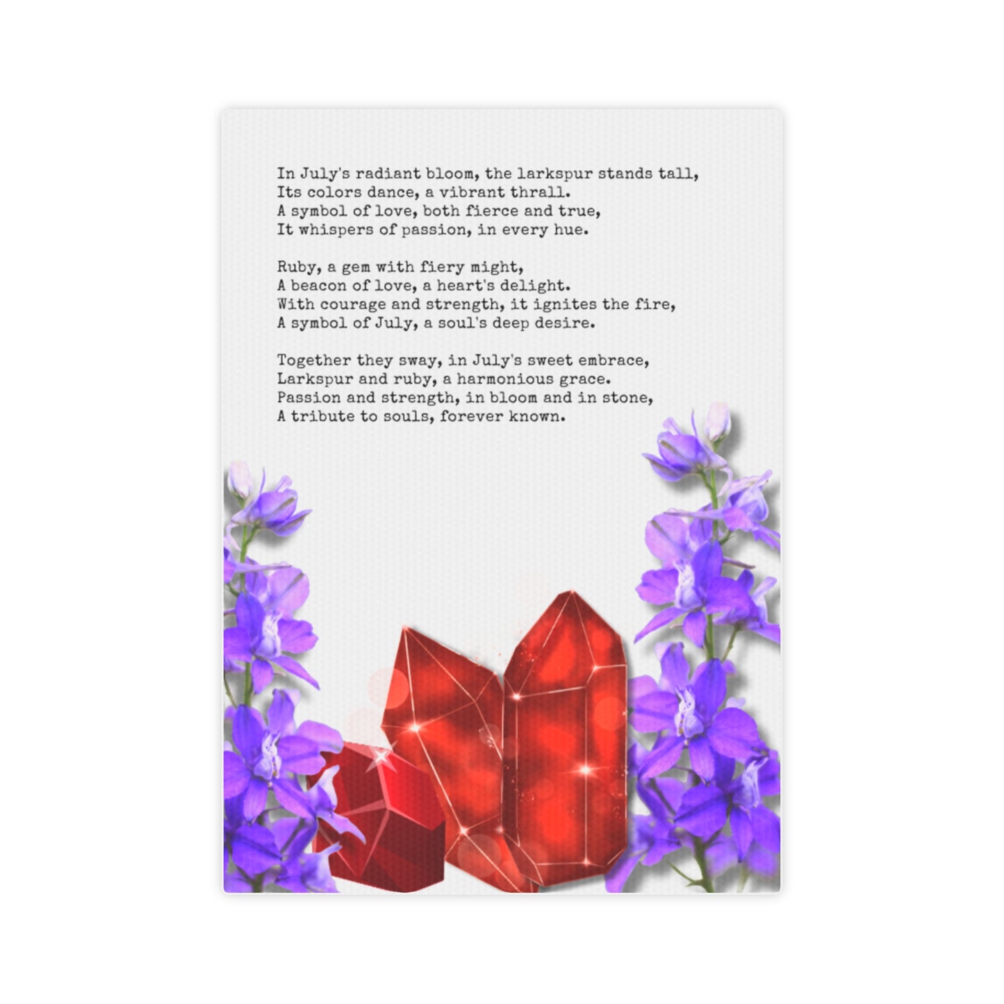 July Birth Month Poetry Canvas Tile Print - Birth Flower and Gemstone Design