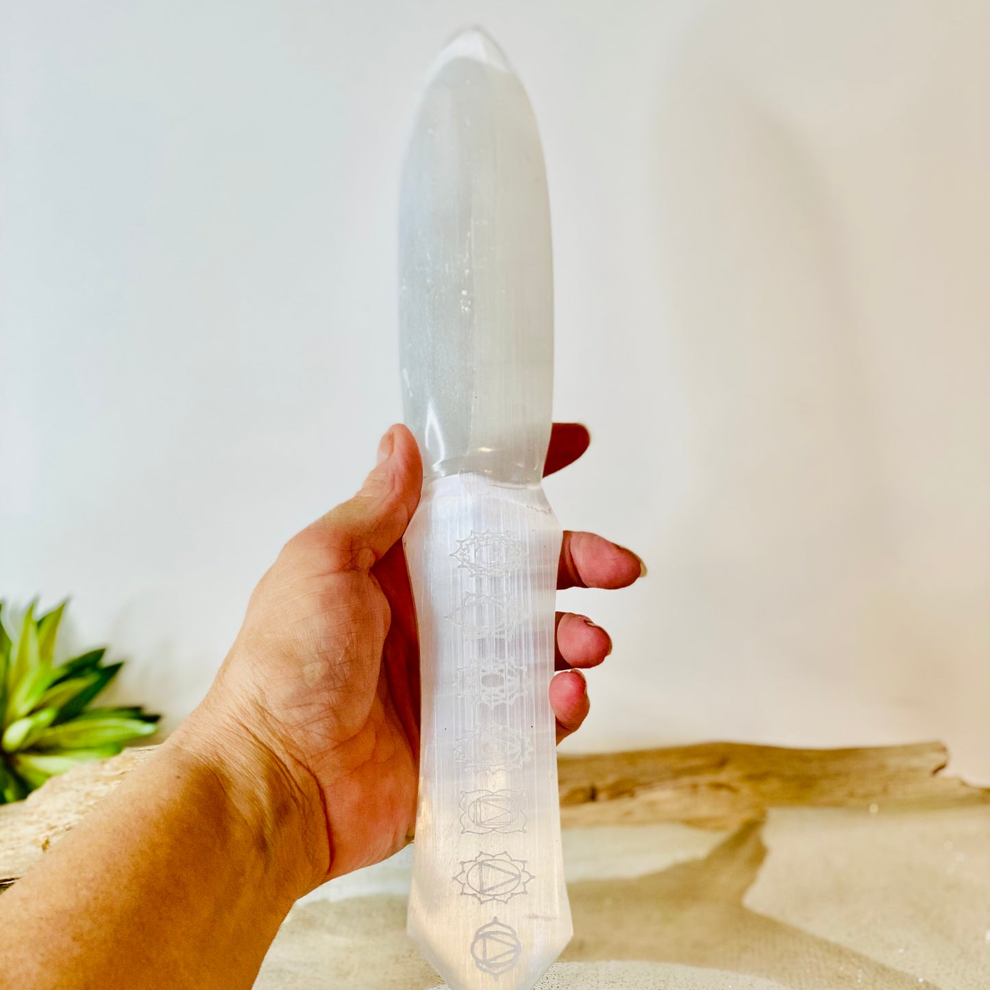 Selenite Chakra Engraved Dagger -CBTS