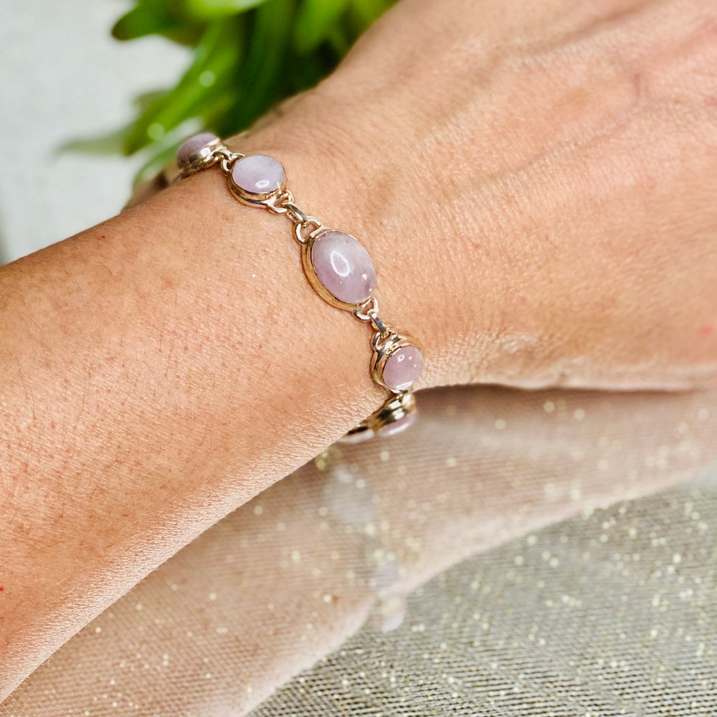 Dreamy Elegance: Kunzite Dangle Bracelet in Sterling Silver - Healing Crystal Jewelry