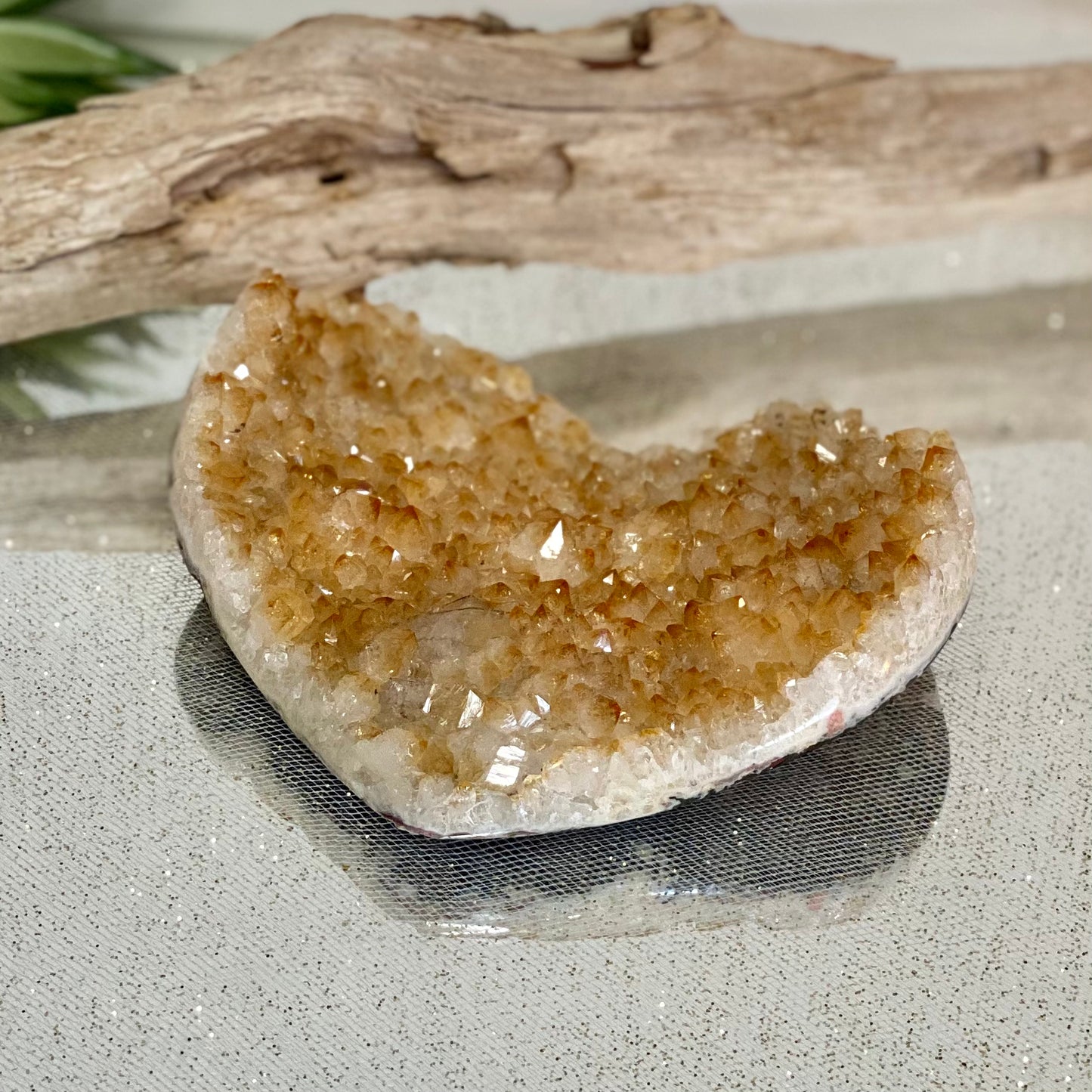 Citrine Druzy Heart with Stand: Radiant Warmth for Any Season