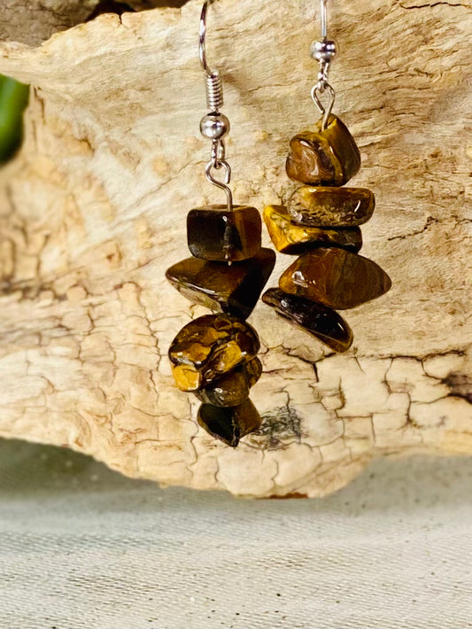 Tiger Eye Chunk Chip Earrings: Show off Your Earthy Elegance