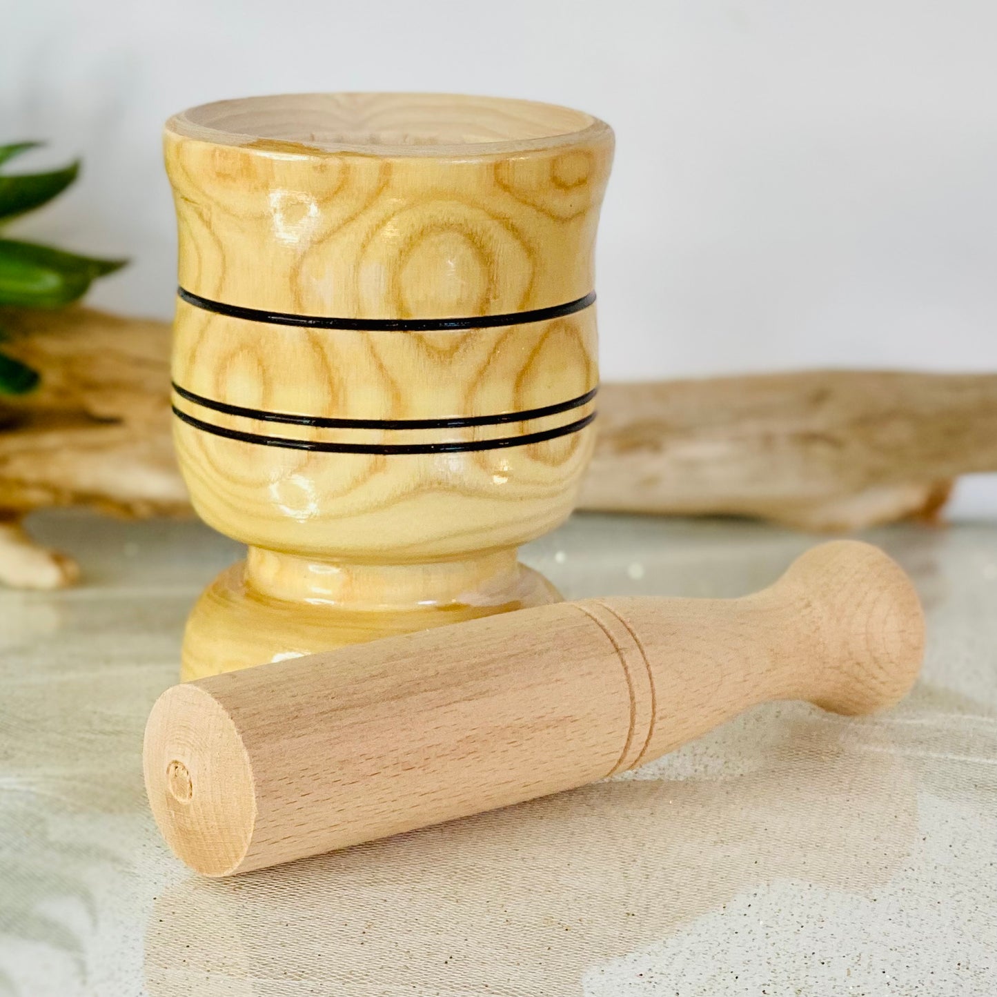 Artisan Crafted: Handmade Wooden Mortar & Pestle from Turkey