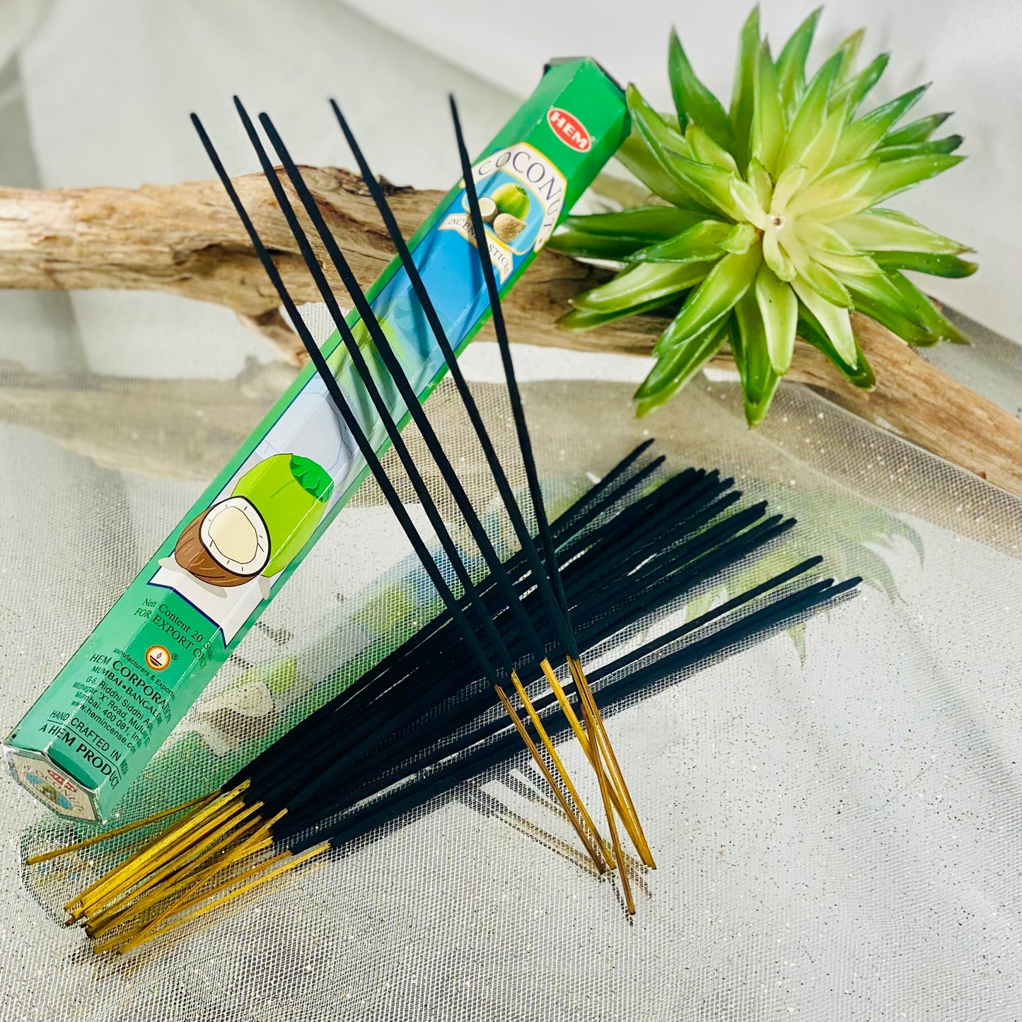 Coconut Incense Sticks - 20 Pack, Crafted in India