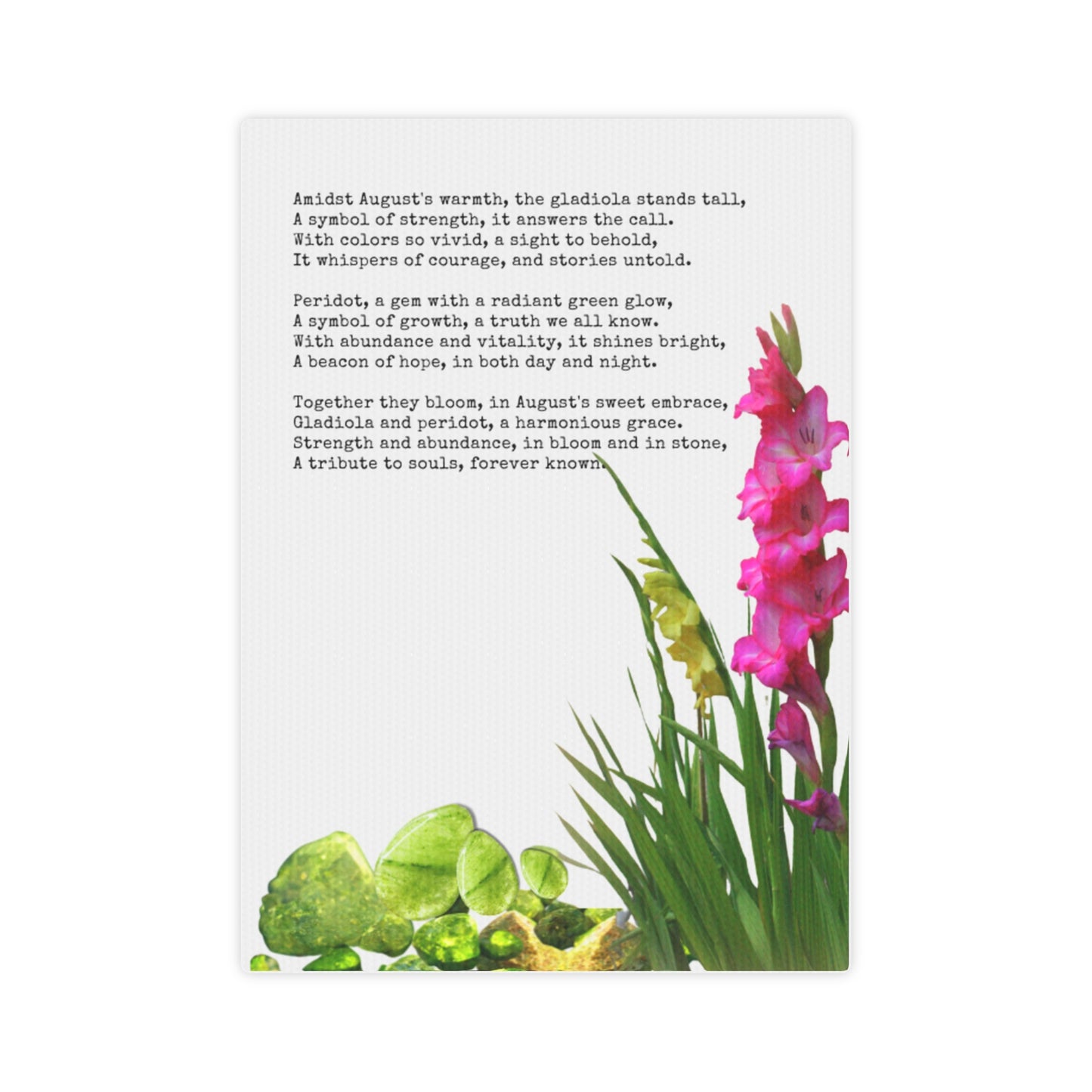 August Birth Month Poetry Canvas Tile Print - Birth Flower and Gemstone Design