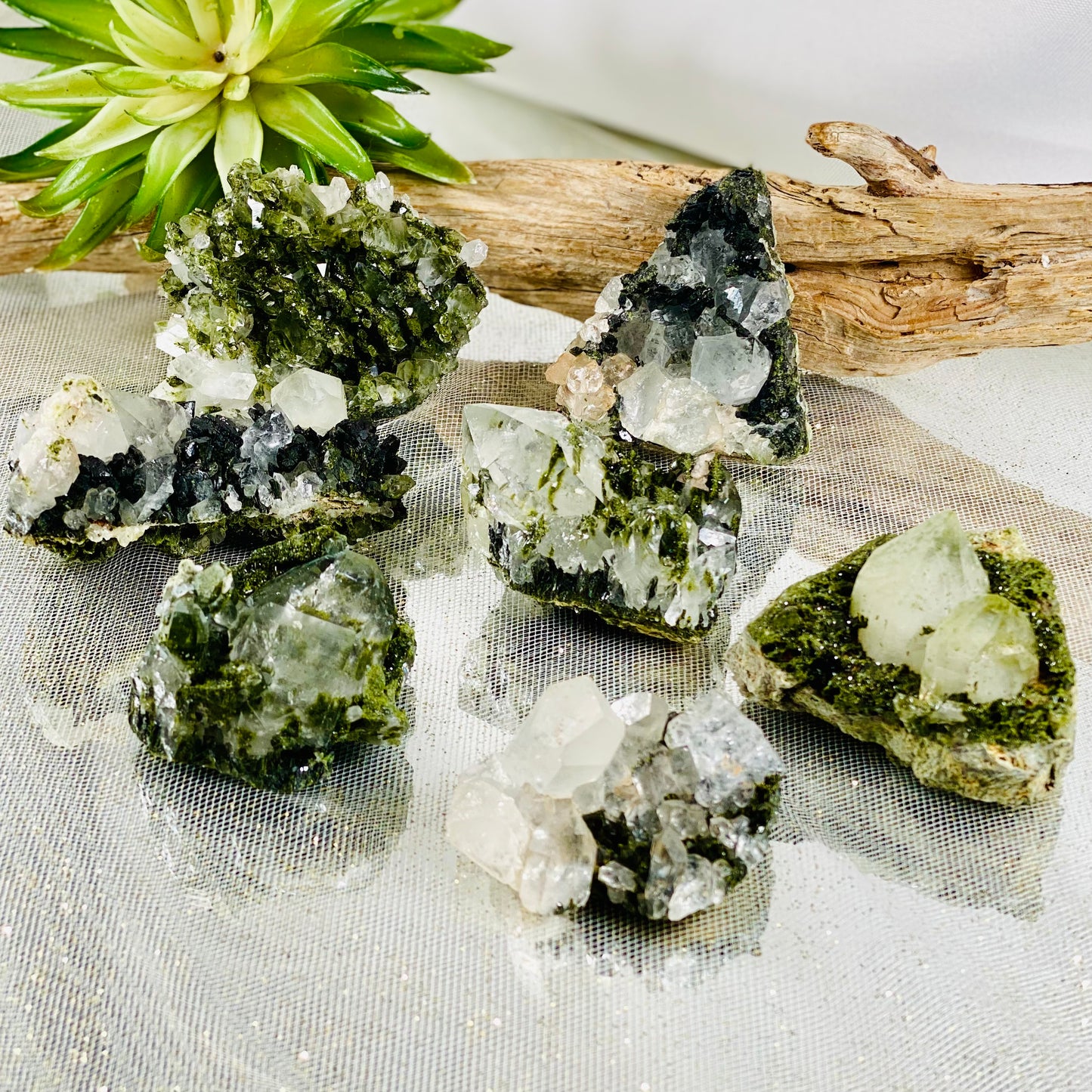 Epidote with Quartz Crystal for Healing, Growth, and Manifestation