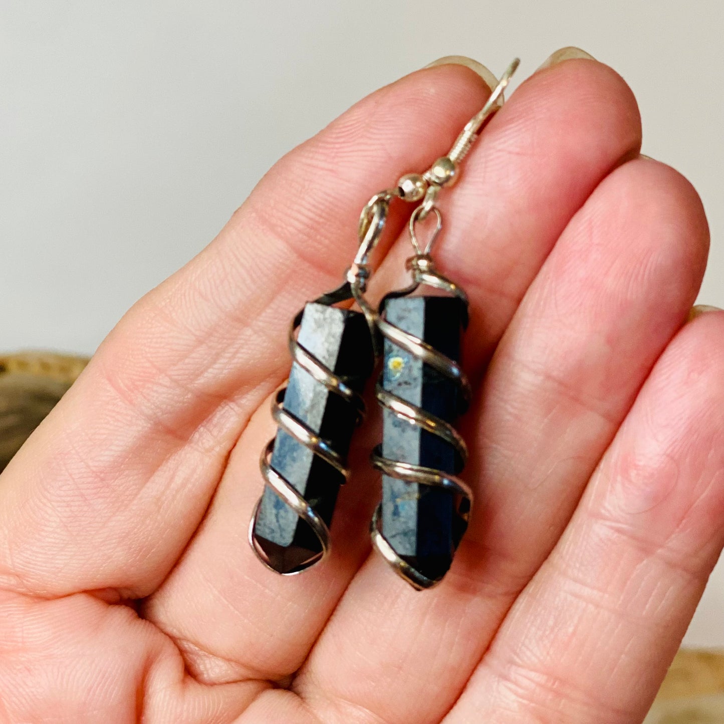 Grounding Energies: Shungite Spiral Earrings for Protection and Balance