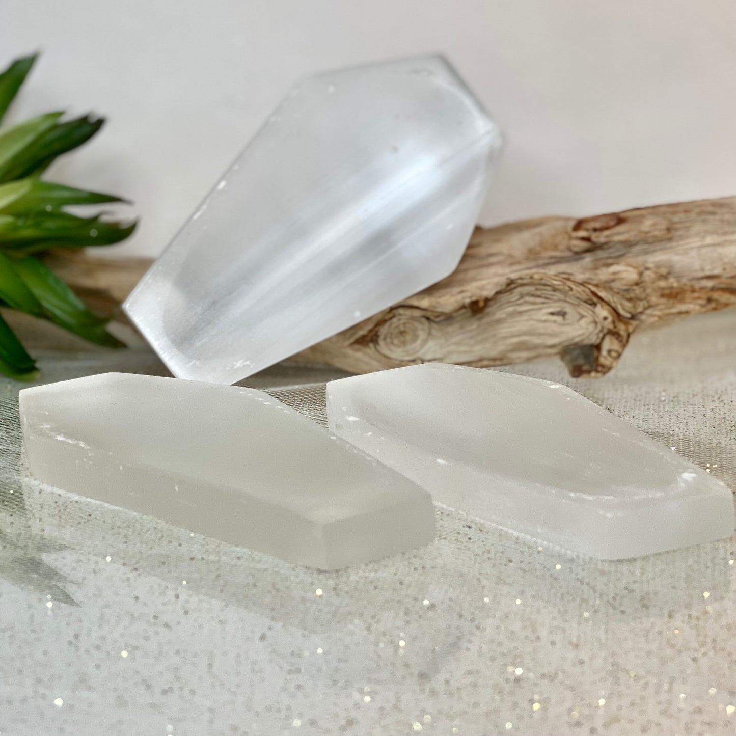 Coffin Shape Selenite Crystal Charging Plates: Amplify Your Energy Work