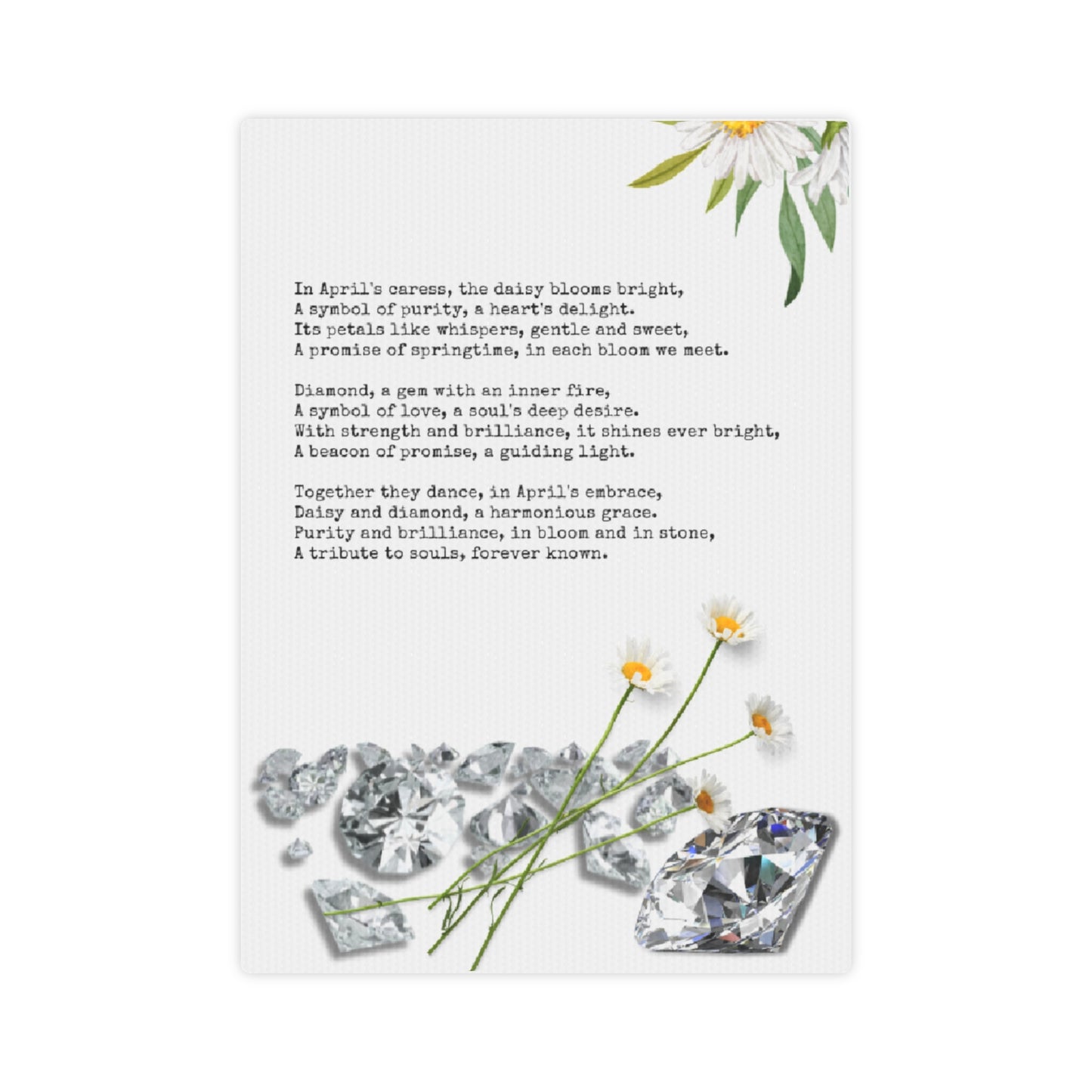April Birth Month Poetry Canvas Tile Print - Birth Flower and Gemstone Design