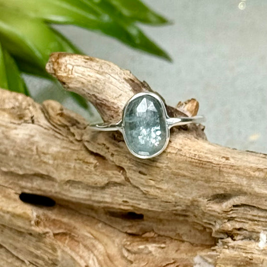 Aqua Kyanite Ring in Sterling Silver – Size 11 Crystal Healing Jewelry from Zambia